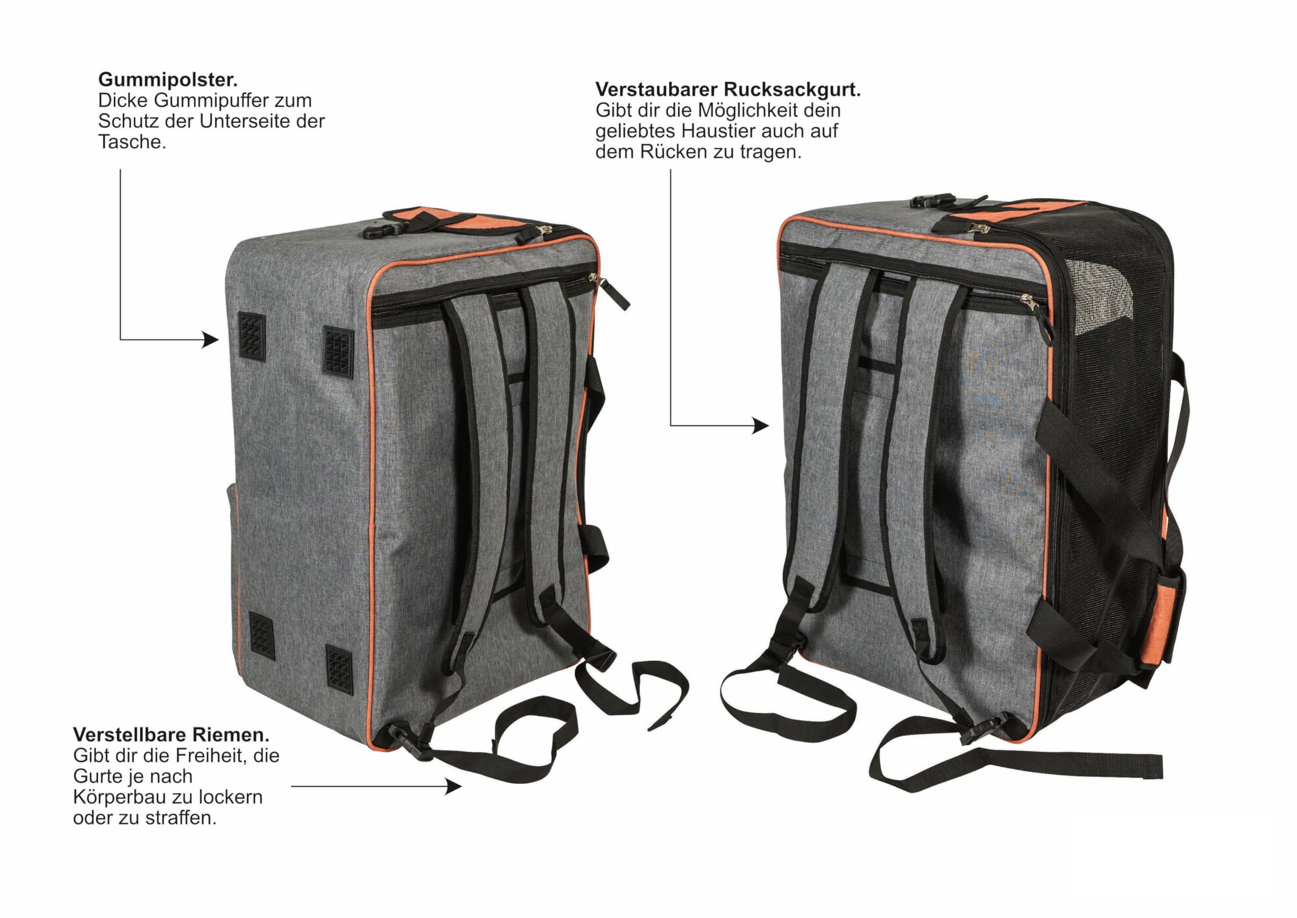 Annitaño Premium Hundeflugtasche 55x40x23 cm EUWI | Hundetasche Flugzeug & Reise wasserabweisend & belastbar bis 12 kg | stabile Hundetransporttasche mit Rucksackfunktion &Trolley-Befestigung