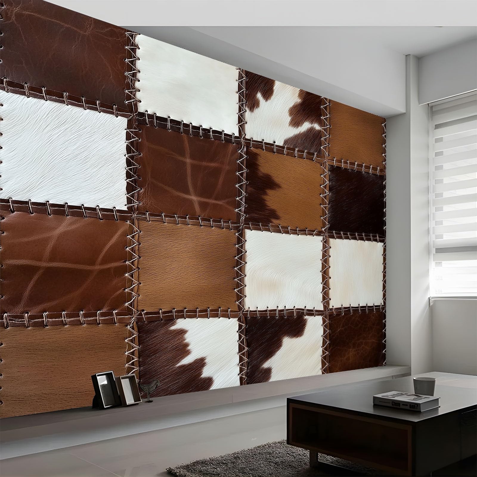 Papel pintado fotográfico vintage de fieltro, 250 x 175 cm, para dormitorio, salón, 3D rústico, geométrico, cuadrados, XXL, diseño moderno
