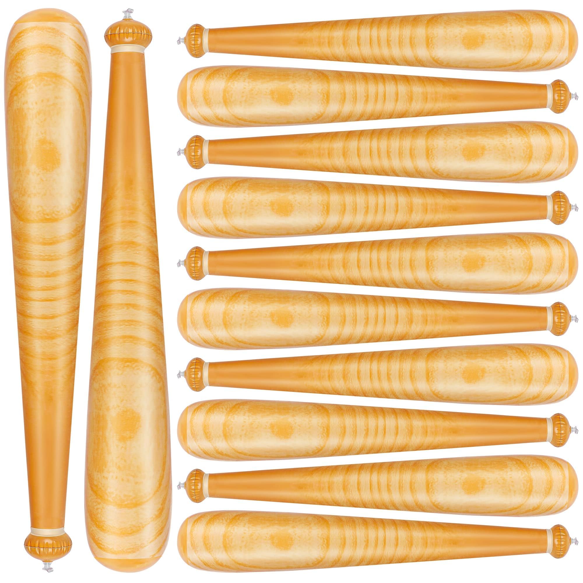 durony 12 Pack Baseball Bat Inflates 29.5 Inch Inflatable Baseball Bat Wood Grain Inflatable Baseball Party Supplies for Sports Carnival Birthday Party Favors Decorations Prizes