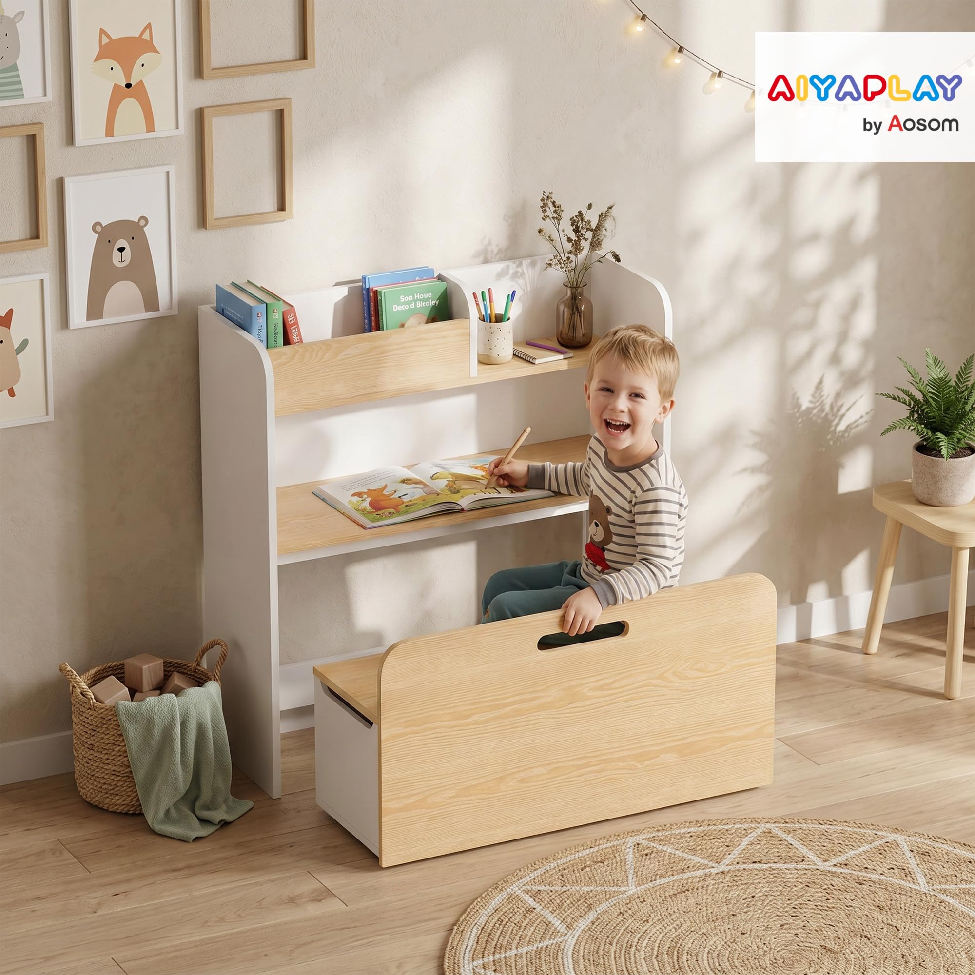 AIYAPLAY Bureau et Chaise pour Enfant 5 en 1 pour 3 à 8 Ans Blanc