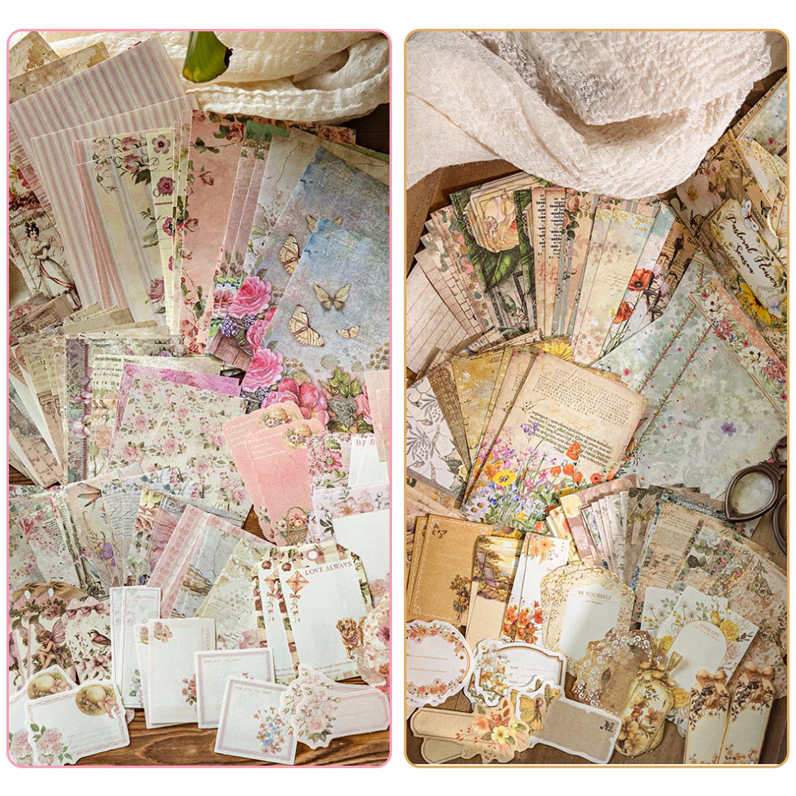 Zestaw papieru do scrapbookingu, 200 arkuszy, dwustronny, bezkwasowy, różne rozmiary od 40 mm do 130 mm, wiejski sezon kwiatowy i słodkie style ogrodowe
