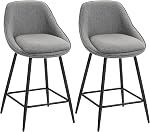 HOMCOM Swivel Bar Stools Set of 2, 26" Counter Height Barstools with Back and Arms, Upholstered Linen Bar Chairs with Footrest for Kitchen Island, Dining Room, Cream White
