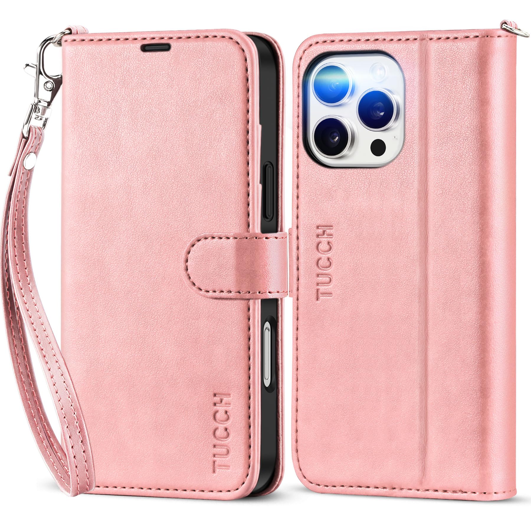 TUCCH Case for iPhone 16 Pro Max (6.9") 2024 5G, Magnetic PU Leather Wallet Case with Wrist Strap, RFID Blocking