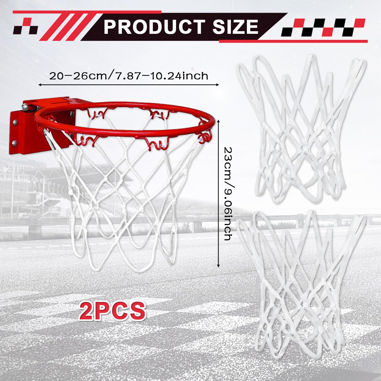 Rete per Canestro da Basket Mini – Sostitutiva in Nylon Resistente – 2 Pezzi – 8 Ganci – Uso Interno ed Esterno – Colore Bianco