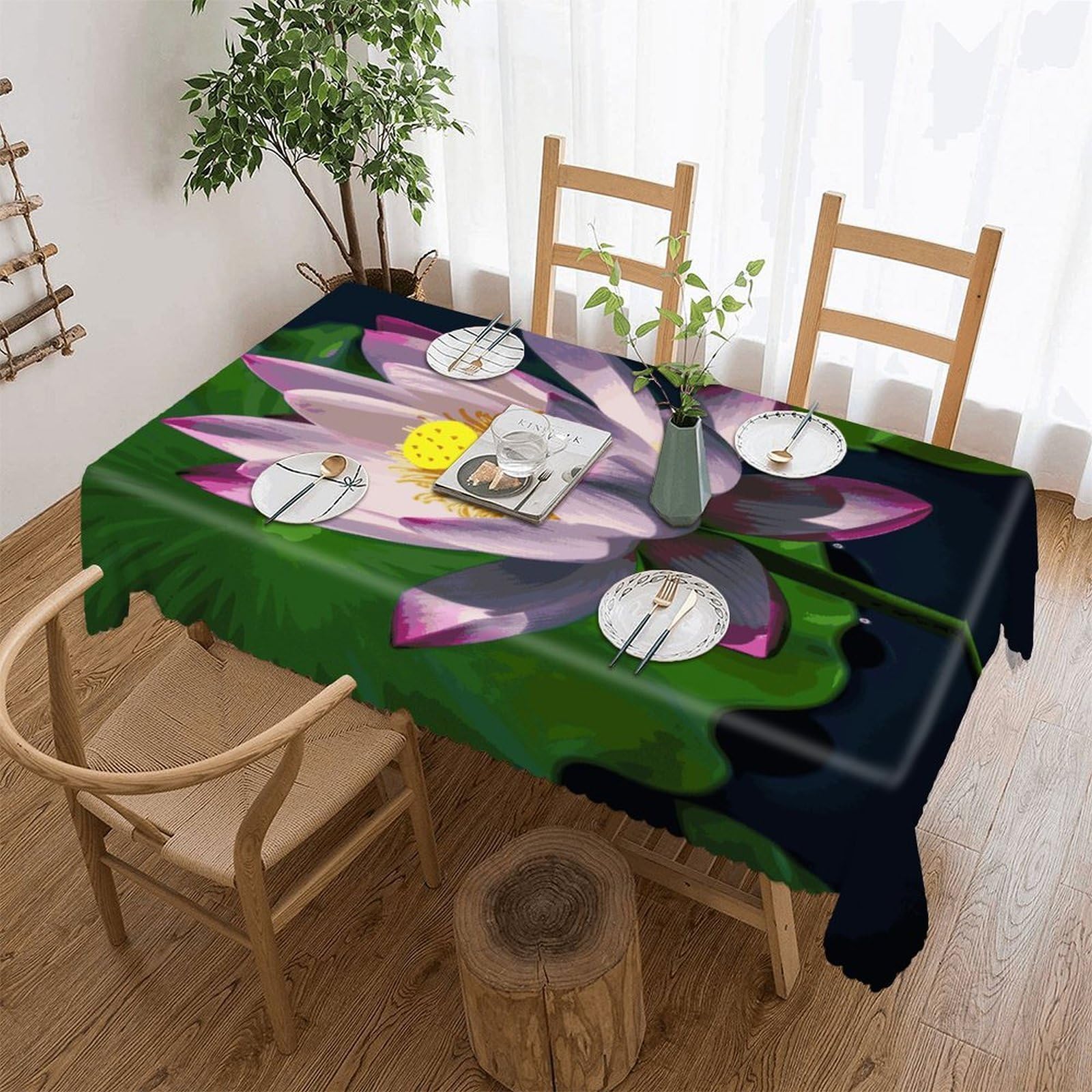 Fekiloot Style Lotus2 Tablecloths Heavy Duty Washable Fabric,Birthday Tablecloth-Wavy Edge Design,Polyester Table Cloth For Restaurant,Picnic,Indoor And Outdoor Dining60 X120
