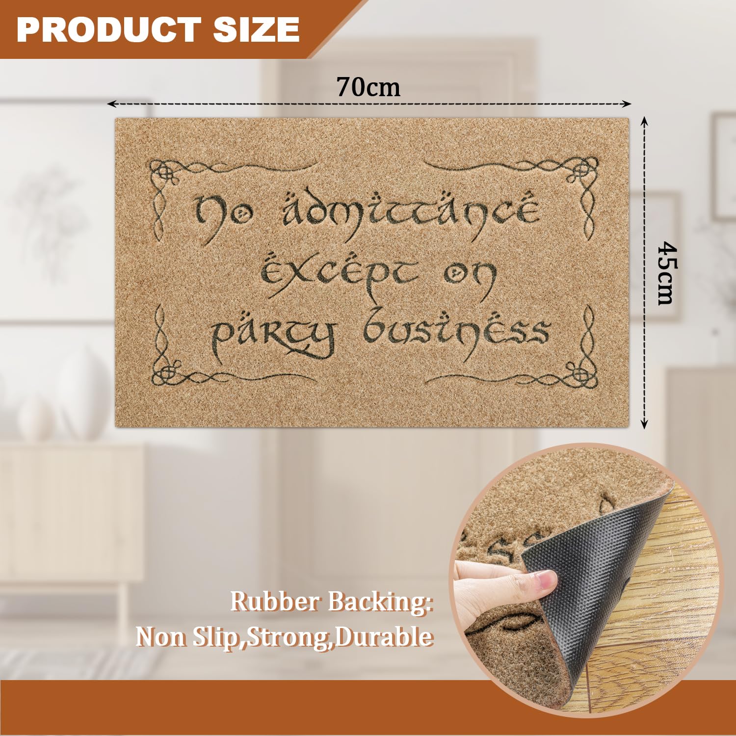 MWAZZLL No Admittance Except on Party Business Doormat Indoor Outdoor Welcome Front Door Mat for Entrance Non Slip Funny Welcome Mats for Home Entryway Brown - Image 3