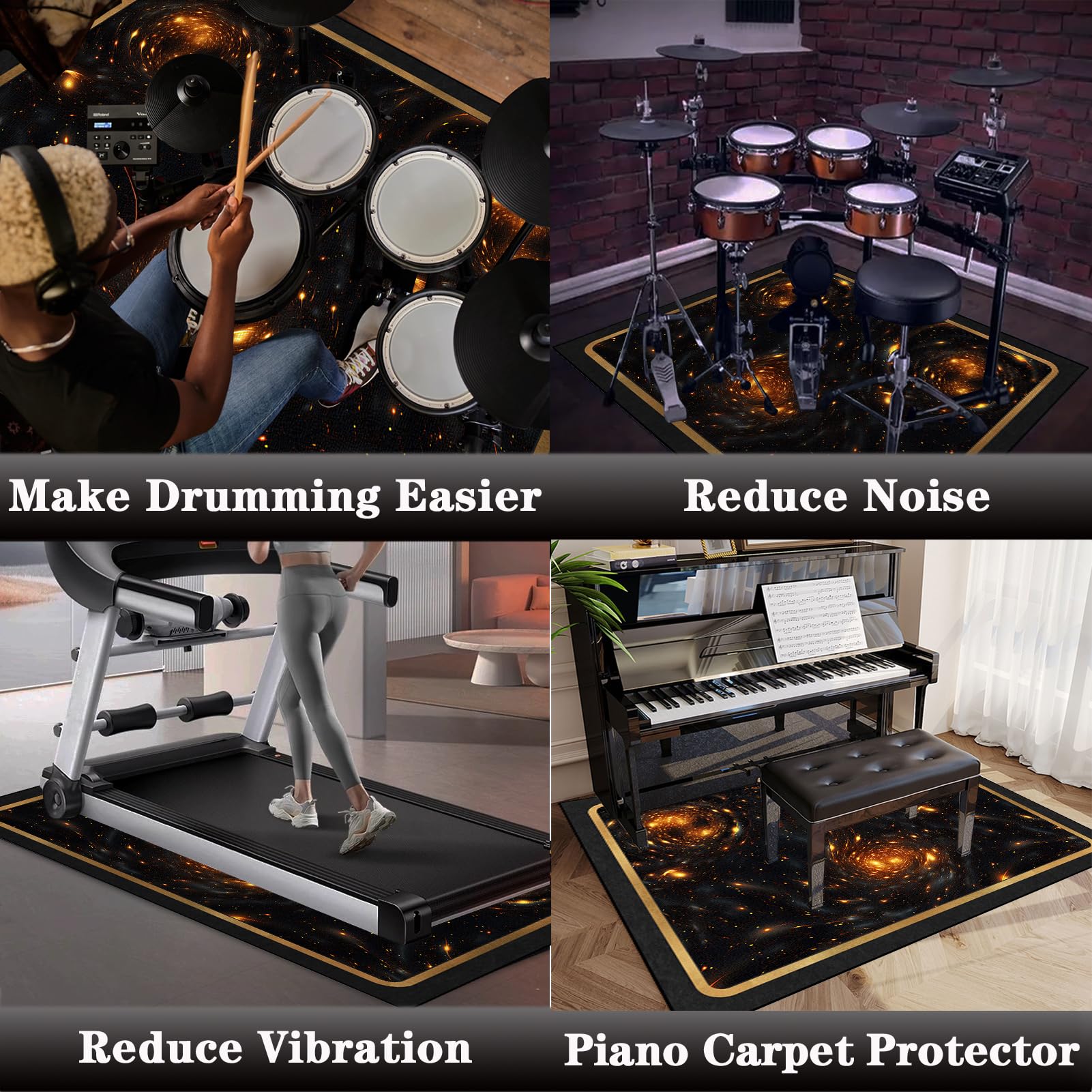 110 x 80 cm Alfombra para Batería y Percusión, Alfombra de Tambor Insonorizada, Alfombra Profesional de Jazz para Caja Bombo Baterías Acústico Tambor y Otros Instrumentos Antideslizante