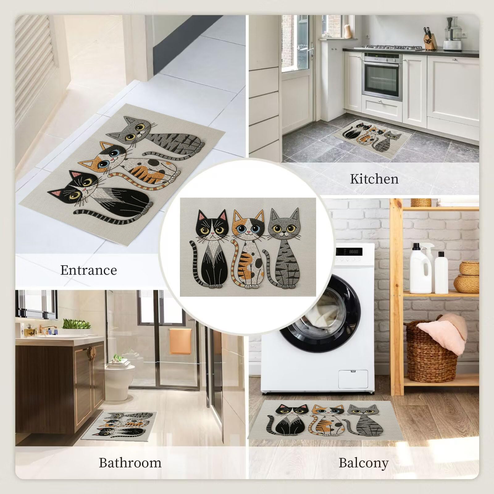 Fussmatte Innen 80X120Cm Beige Niedliches Katzenmotiv Fußmatte Innen rutschfeste Für Hund Eingang Badematte Gestickte Tiertextur Waschbar Schmutzfangmatte Fussmatten Haustür Türmatte