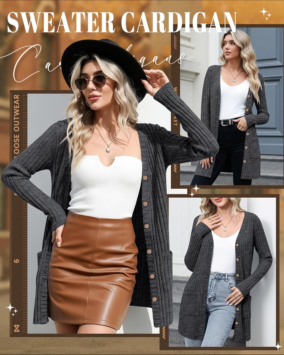 Women's Long Cardigans Sweater Ribbed Button Open Knit Cardigan for Women Long Sleeve Open Front Coat with Pockets - Image 2