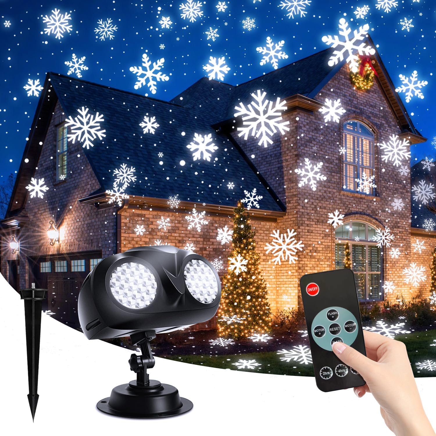 Trakxy Christmas Snowflake Projector Lights Outdoor Dynamic Owl Shape Rotating Snowfall LED Landscape Ceiling Light with Remote Control Timer for House Xmas Holiday Party Outside Decoration Projector