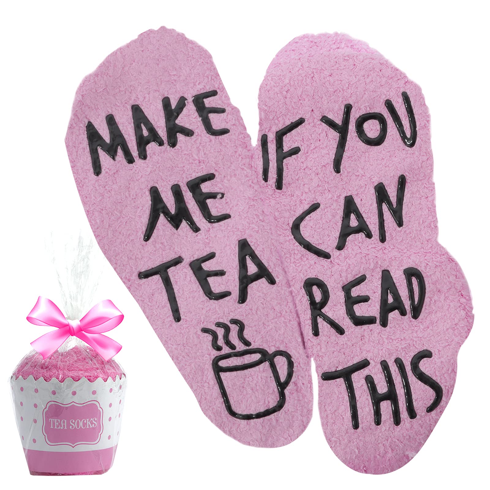 Zkxiyuan Women's Pink Luxury Tea Socks With Cupcake Gift Packaging With If You Can Read This Make Me Some Tea Socks Funny Novelty Gifts For Wife Mum Daughter Girlfriend Tea Lover (Pink)