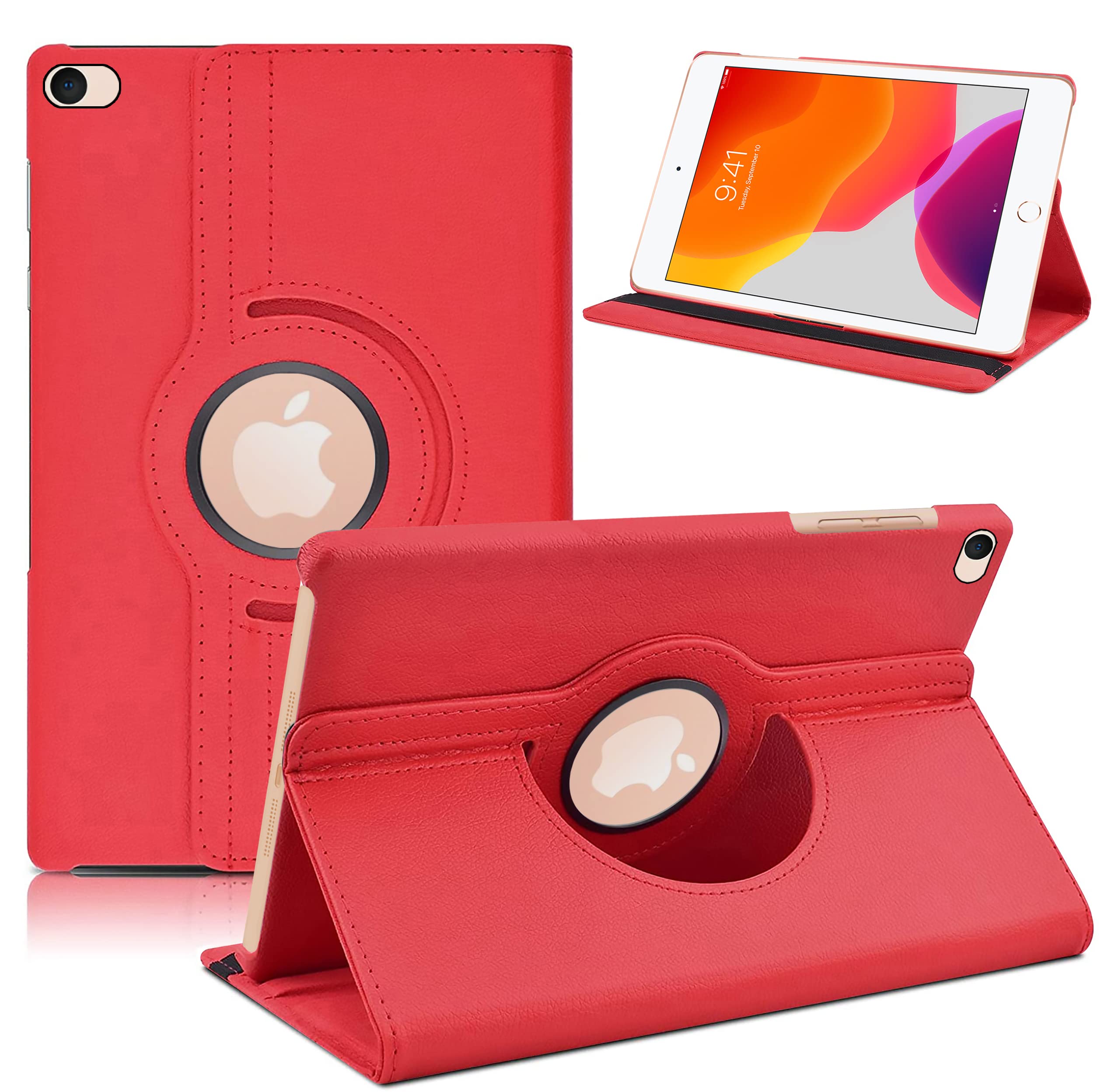 TGK360 Degree Rotating Leather Auto Sleep Wake Function Smart Stand Case for iPad Mini 5 Case 7.9" 2019 [iPad Mini 5th Gen] Model - A2133 A2124 A2125 A2126 - Red