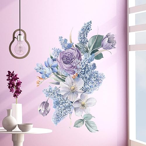 Miniatura 5 de Calcomanías de pared con diseño de flores, diseño de rosas en acuarela, bricolaje, removibles, despegar y pegar, decoración artística de flores para
