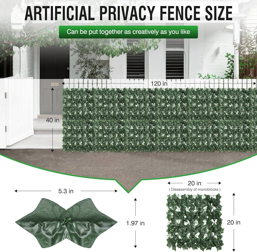 DOPGIB Rejilla Para Valla De Privacidad De Hiedra Artificial: 48 X 128 Pulgadas (43 Pies Cuadrados), 4 Capas De Hojas De 4 Capas, Anti Rayos UV, Anti Vegetación Sintética, Telón De