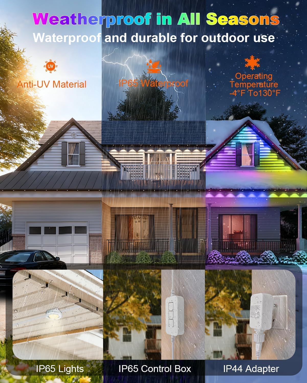 BRIMAX 50ft Permanent Outdoor Lights for House,30 Smart RGB+IC LEDs Christmas Light Outside,16 Million DIY Colors,IP65 Waterproof, Compatible with Alexa,Google Assistant,Holiday Daily Decoration