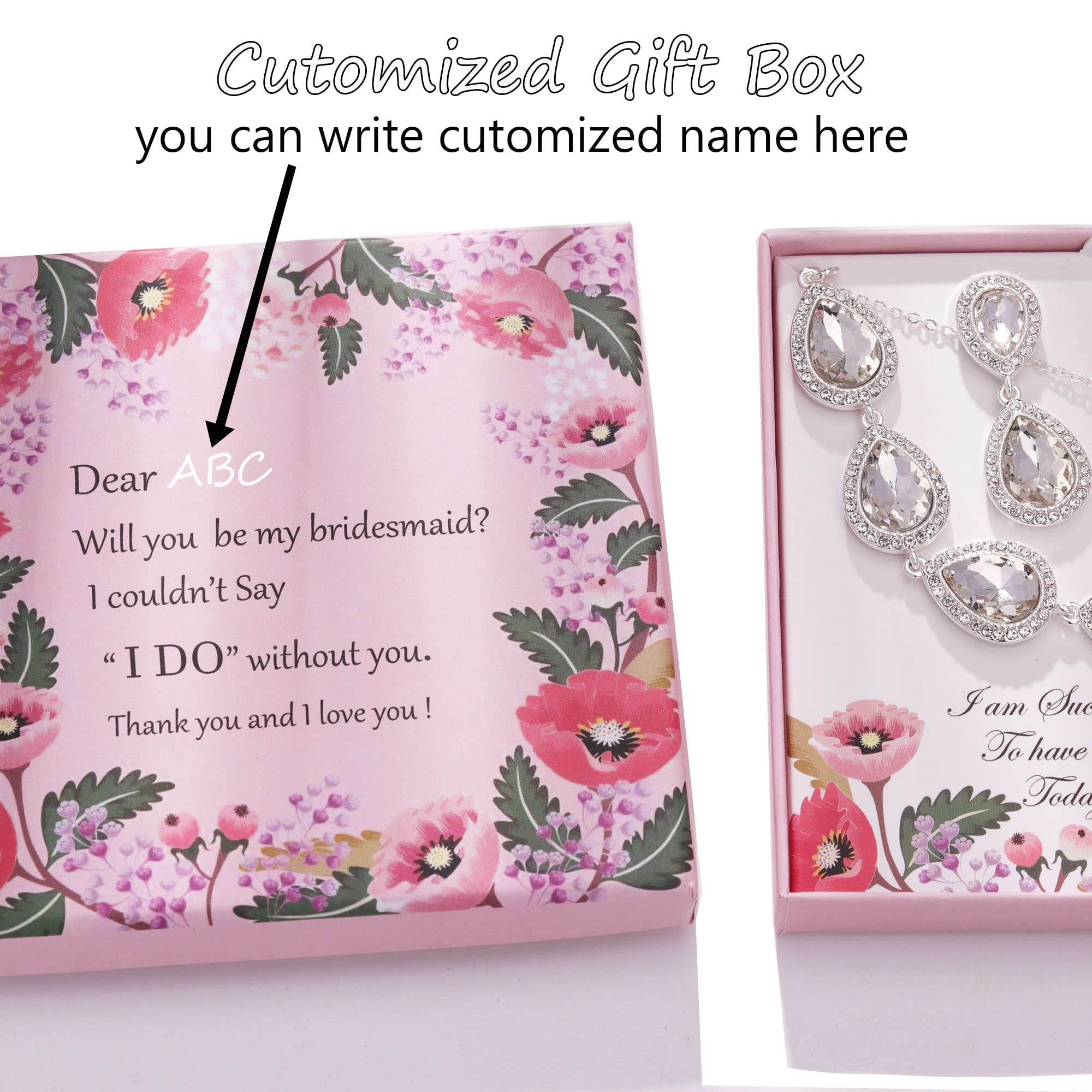 Will You Be My Bridesmaid - Set di gioielli per matrimonio di 4, 6, 8, argento, oro, oro rosa, collana da damigella d'onore, orecchini, set braccialetto - Regali di proposta