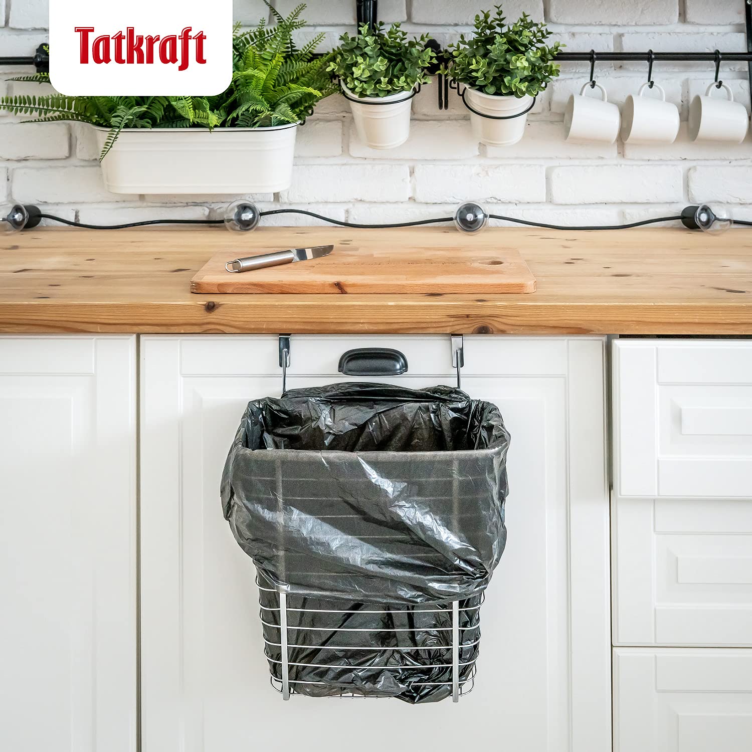 Tatkraft Top Panier Corbeille de Rangement sur Porte de Placard, Poubelle de Placard Suspendue, Grillage Chromé Effet Design