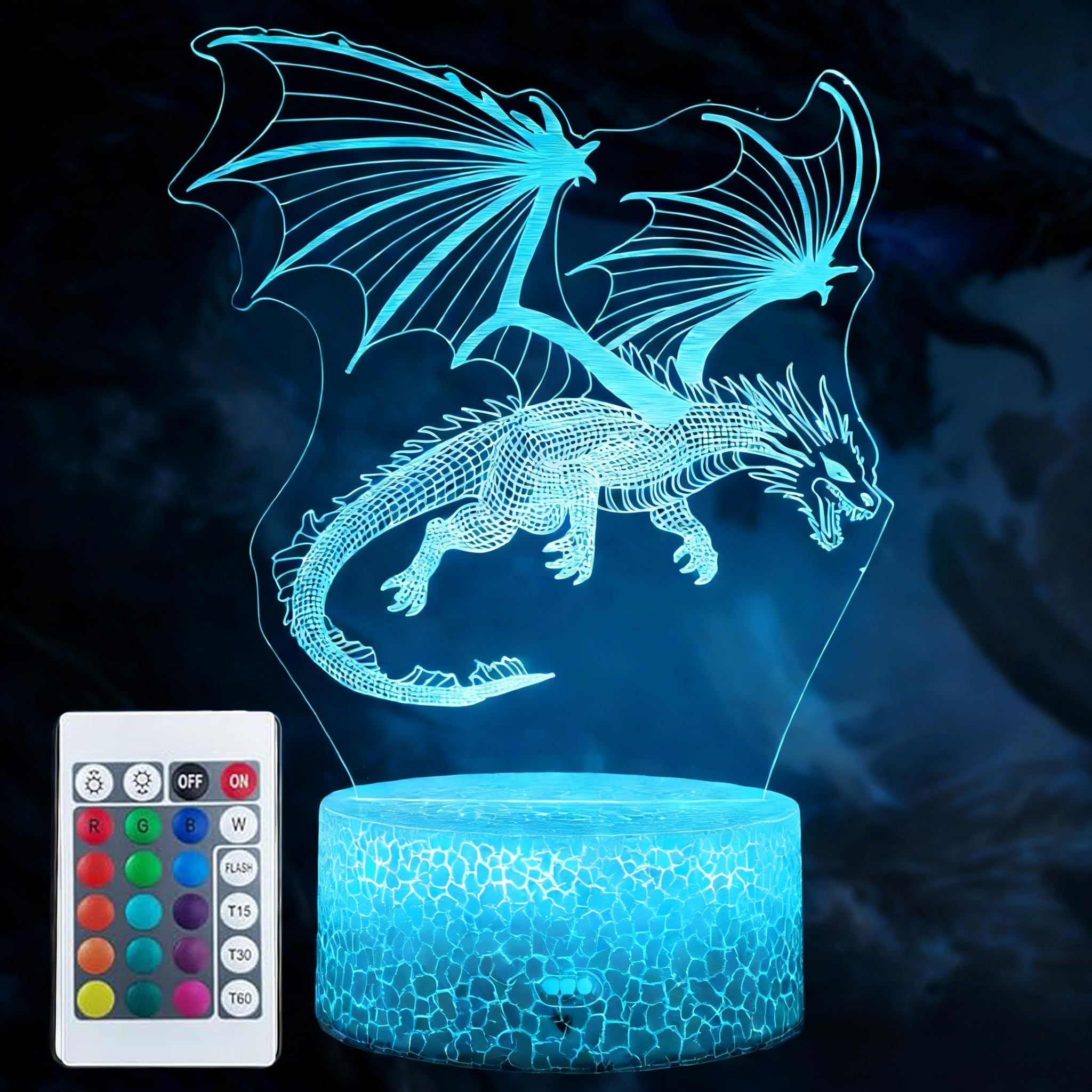 NaiTerpol Dragon Night Light, 3D Dragon Illusion Lamp,16 Colors Changing with Smart Remote Control, 4 Flash Modes - Dimmable LED Lamp Gifts for Kids Boys Girls, Holiday Xmas Gifts