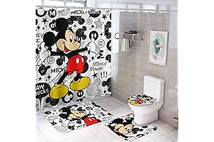 Cute Mickey Cartoon Shower Curtain Set with Non-Slip Rugs
