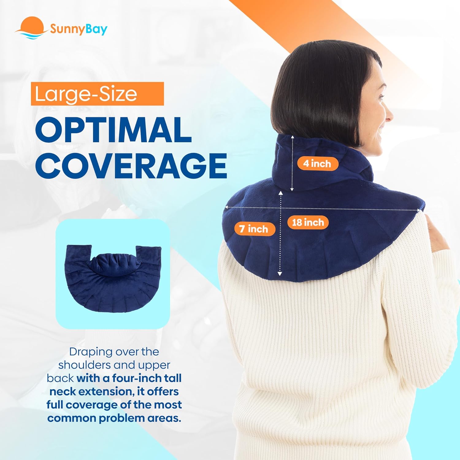 SunnyBay Microwave Heating Pad, Microwavable Heated Neck and Shoulder Wrap with Extra Coverage for Upper Back Pain Relief, Odorless Weighted Dual Purpose Cape for Moist Hot or Cold Therapy, Blue