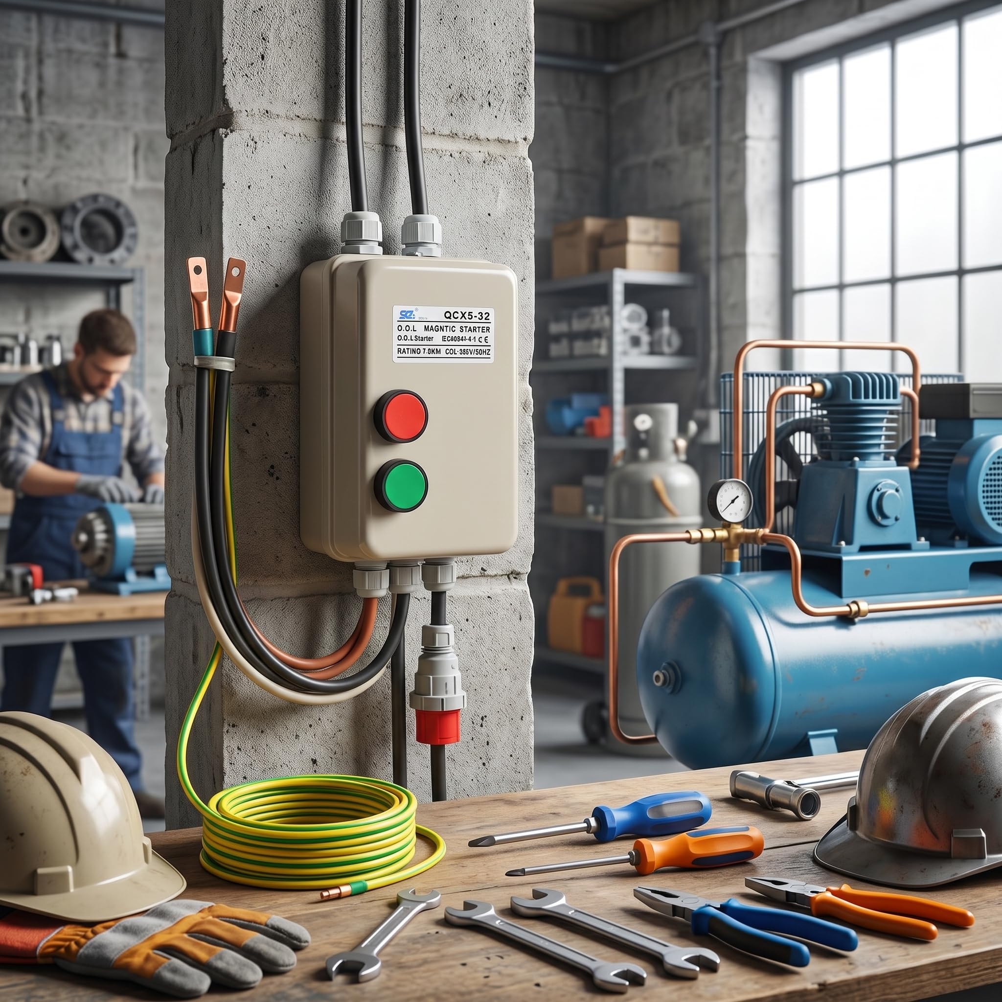 Interruttore Magnetico per Avviamento Motore Elettrico Monofase e Trifase 220V 240V 380V 20A 32A 7.5KW Protezione Sovraccarico Globale Applicazione Industriale