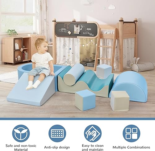 Miniatura 4 de Virubi 8 piezas de juguetes suaves de escalada para niños pequeños, juego de actividades de escalada y gateo de espuma para niños pequeños de 1 a 3