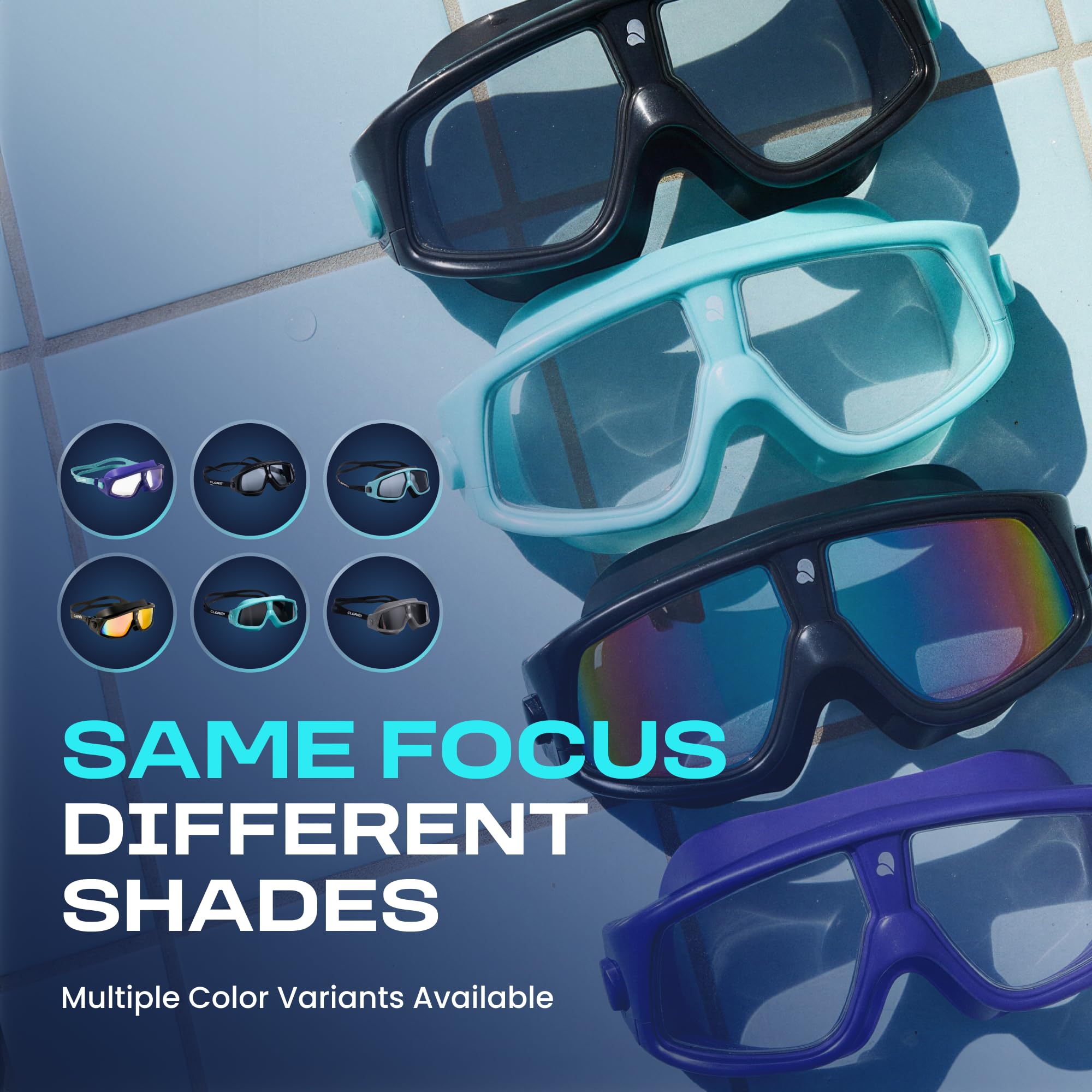 Clear'r Focus - Maschera da nuoto per adulti, per adulti, visione panoramica, maschera in silicone, rivestimento antigraffio