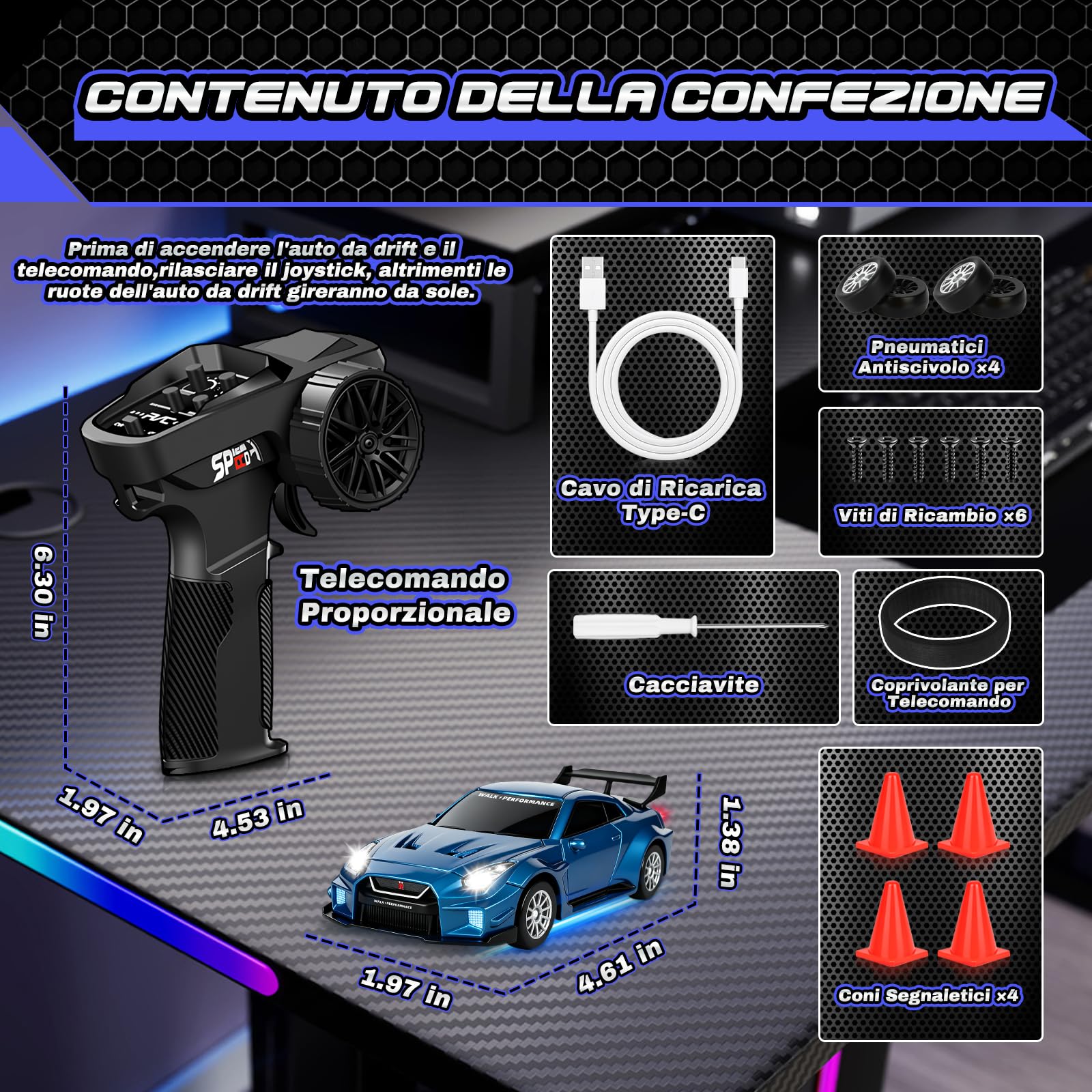 YOOHBERRYS RC Auto Drift Pro, 1:43 Macchina Telecomandata Drift, Mini Drift Car, Micro Macchina Telecomandata con Giroscopi, Luce LED, 15km/h, Auto Giocattolo per Bambini di 15 Anni (Blu)