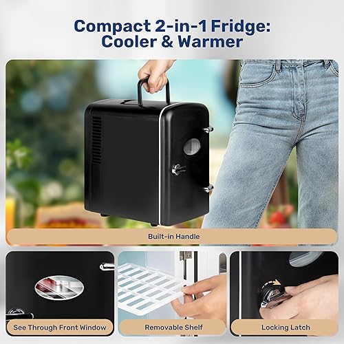 Miniatura 7 de Simple Deluxe Mini refrigerador de 4 litros6 latas con ventana de observación, refrigerador pequeño compacto sin freón, enfriador portátil y