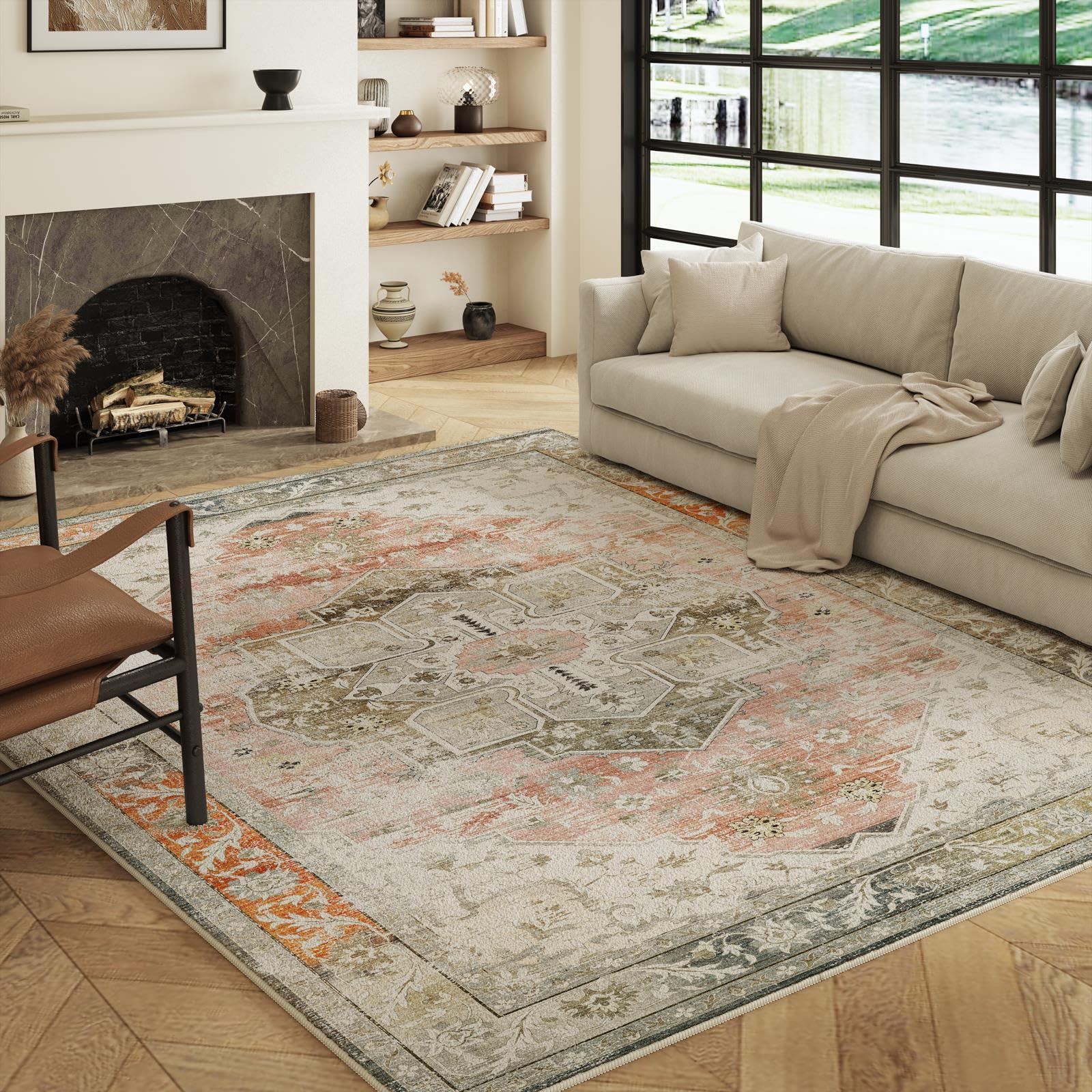 Decoranddecor Distressed Hallway Rug, 80x150cm, Non-Slip, Stain Resistant, Pet Friendly