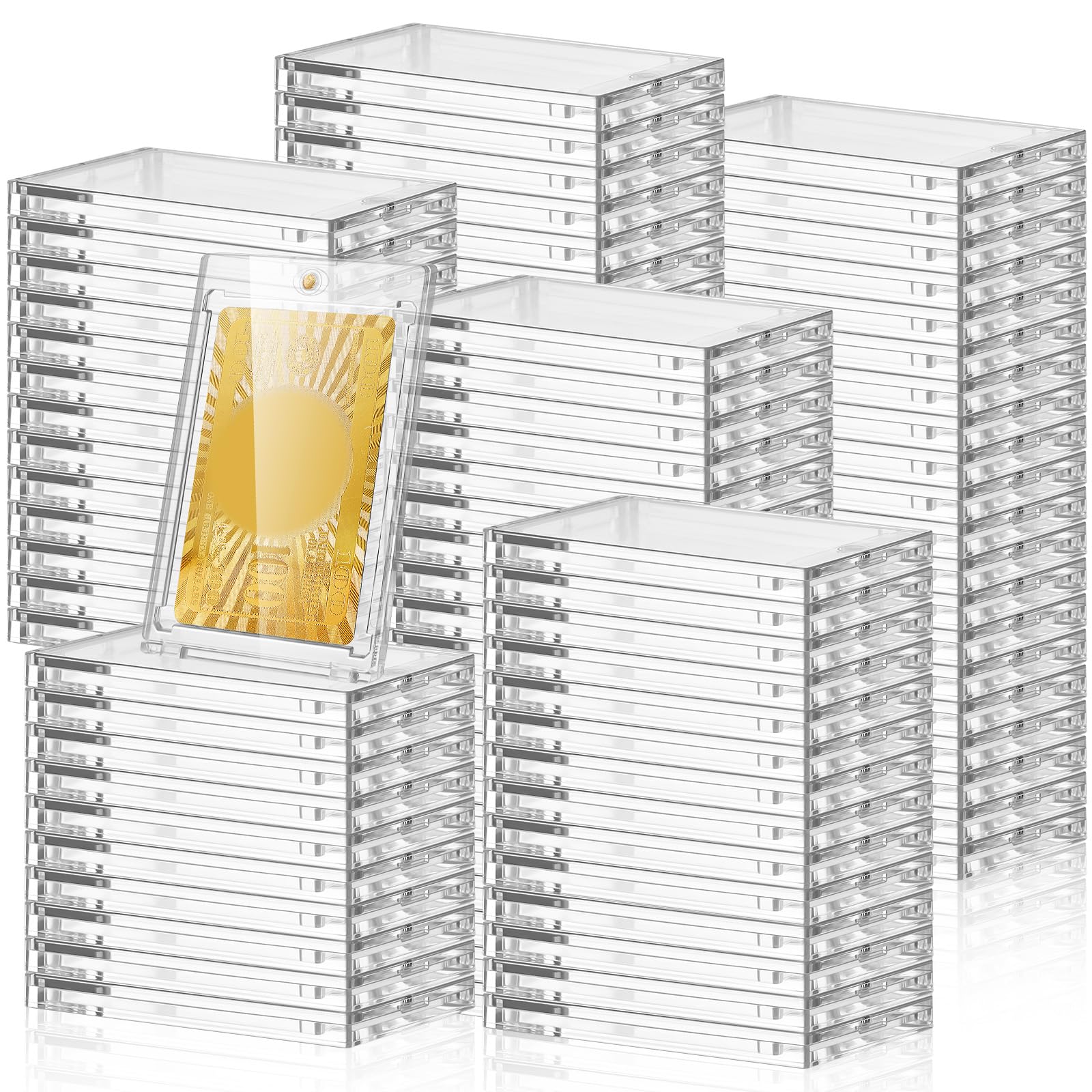 Photo 1 of SATINIOR 100 Pack 130pt Magnetic Card Holders, Snap-Open Magnetic Acrylic Cases for Thick Sports Cards, Trading Card Protection, Storage and Display