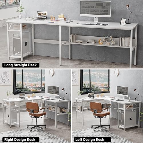 Miniatura 6 de Unikito Escritorio reversible para computadora en forma de L con tomas de corriente mágicas y puertos de carga USB, escritorio esquinero resistente