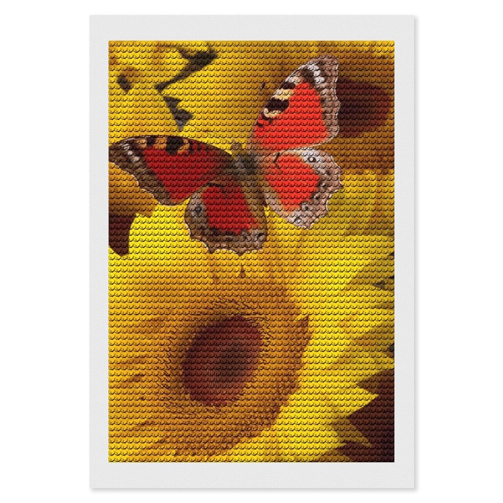 FekiLoot Yellow Sunflowers with Red Butterfly Diamond Art Kits for Adults, 5D Aurora Diamond Painting Kits for Beginners DIY Full Drill Dots Gem Art Paint Crafts for Home Wall Decor 8"x12"