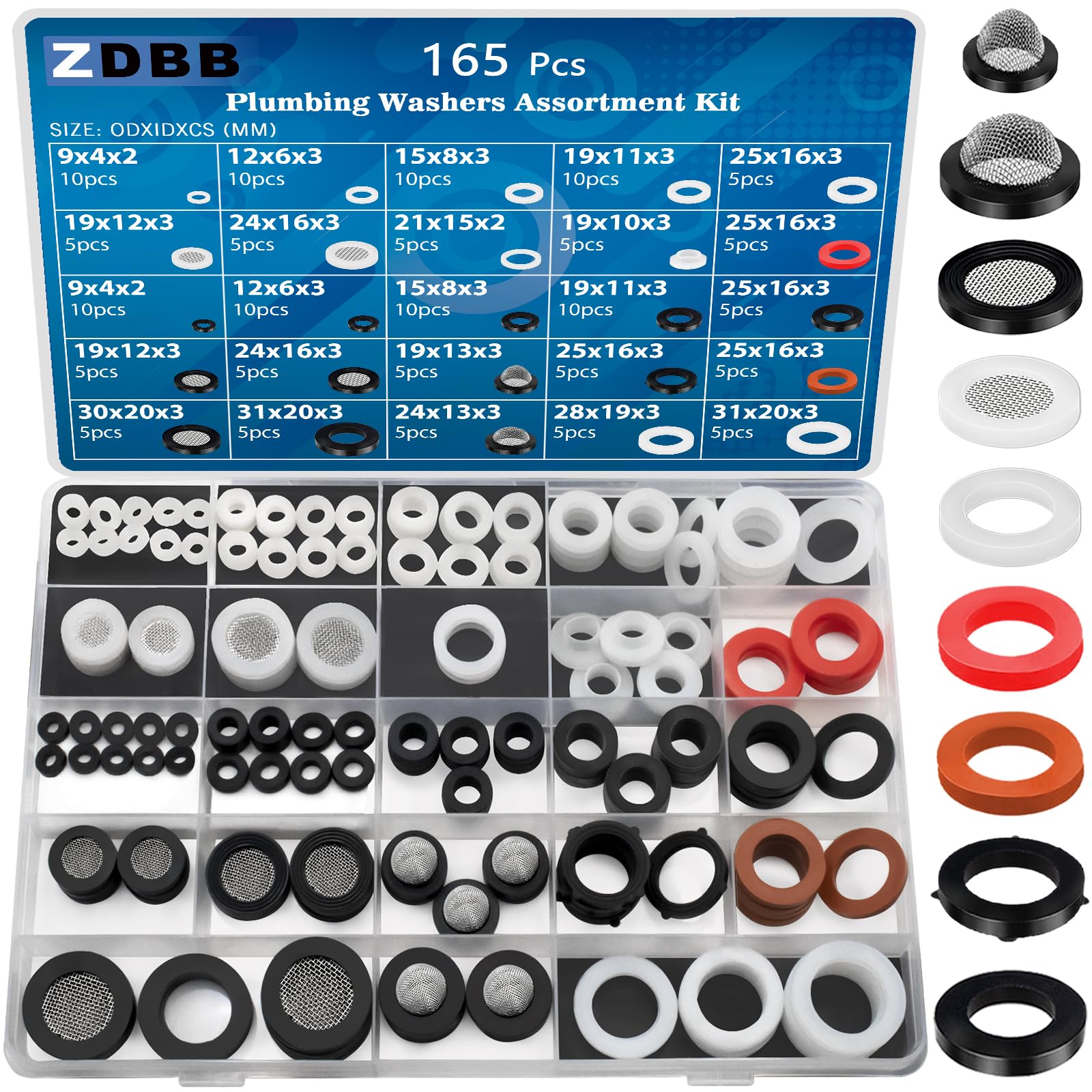 Rubber Flat Washer Assortment Set,165 PCS Assorted inch Gasket kit