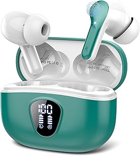 Wireless Earbuds, Bluetooth 5.3 Headphones with 4 ENC Noise Cancelling Mic, Bluetooth Earbuds 40H Playtime , Wireless Headphones in ear Earphones Deep Bass Stereo, LED Display, IP7 Waterproof, Cyan