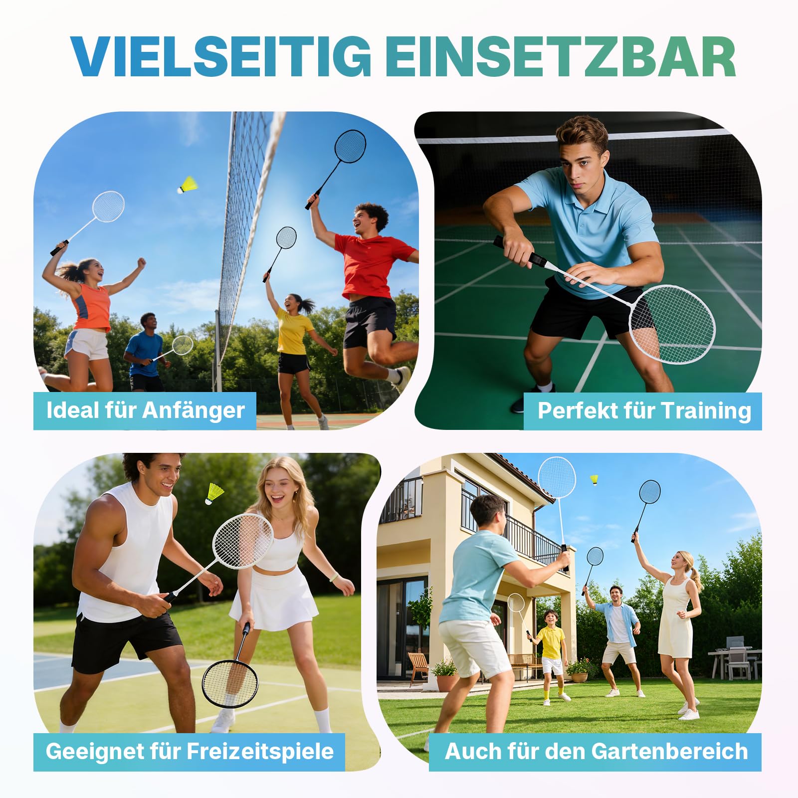 AboveGenius Badmintonschläger 4er Set für Outdoor Hinterhofspiele, darunter 4 Schläger, 6 Nylon Badminton-Federbälle, leichte Badmintonschläger für Anfänger