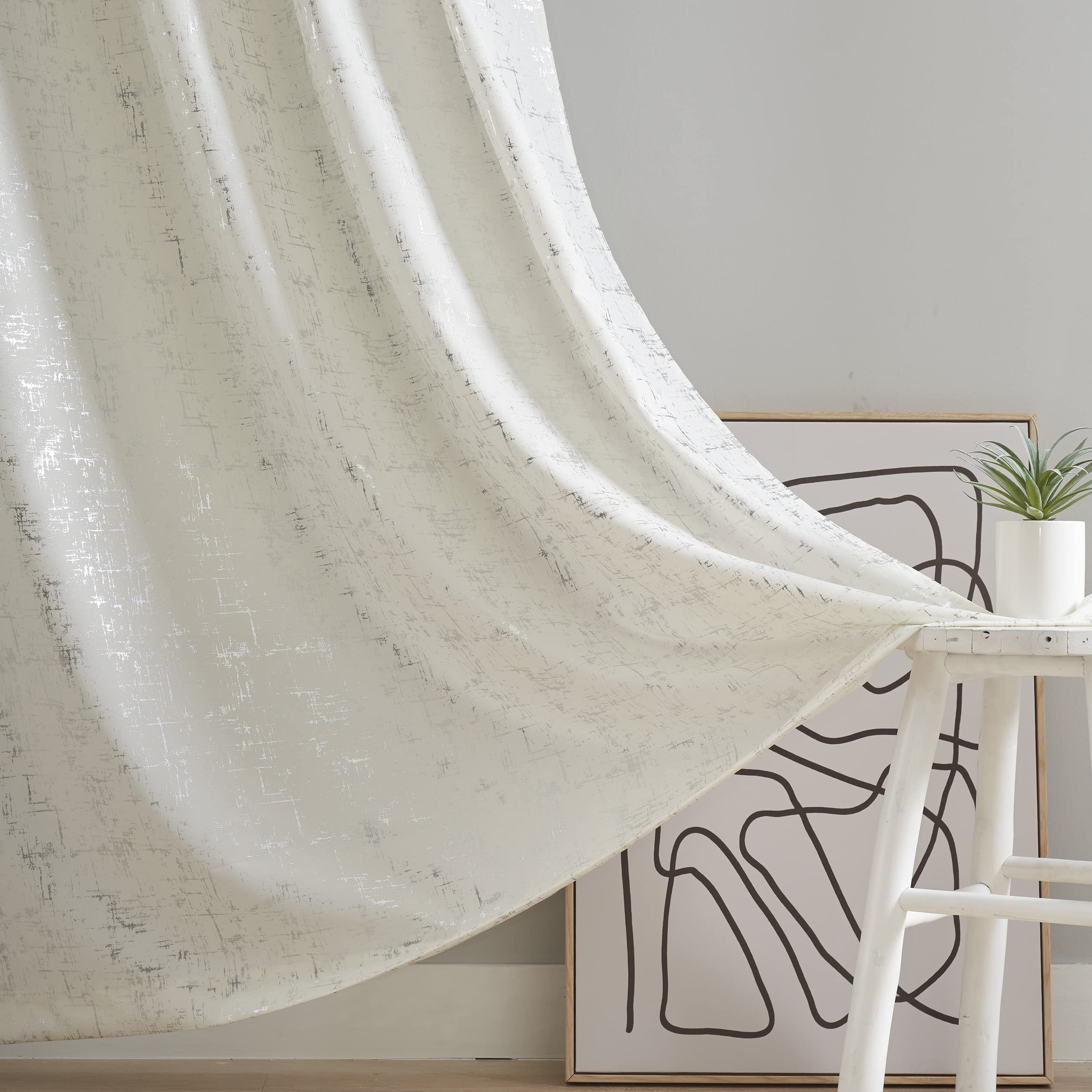 Taisier Home Silver Foil Print Linen Textured Curtains - Geometric Dots Pattern Design for Nursery, Toy Room - Thermal Insulated Window Treatment, 2 Panels, 72" L, Off White and Silver — image 1