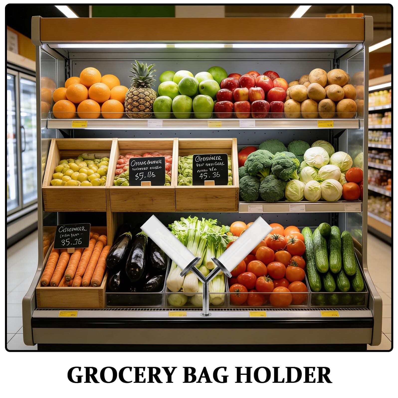 GLEAVI Soporte Montado en Pared para Bolsas de Supermercado de Acero Inoxidable, Dispensador Vertical para Rollos de Bolsas Plásticas, Organizador Resistente para Frutas y Verduras,