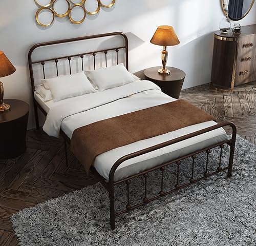 Miniatura 3 de NEEBIRGELIA Armazón de Cama de Metal Tamaño Full con Cabecera y Pie de Cama, Base de Colchón de Plataforma Individual, Tubo de Metal y Cama de Arte