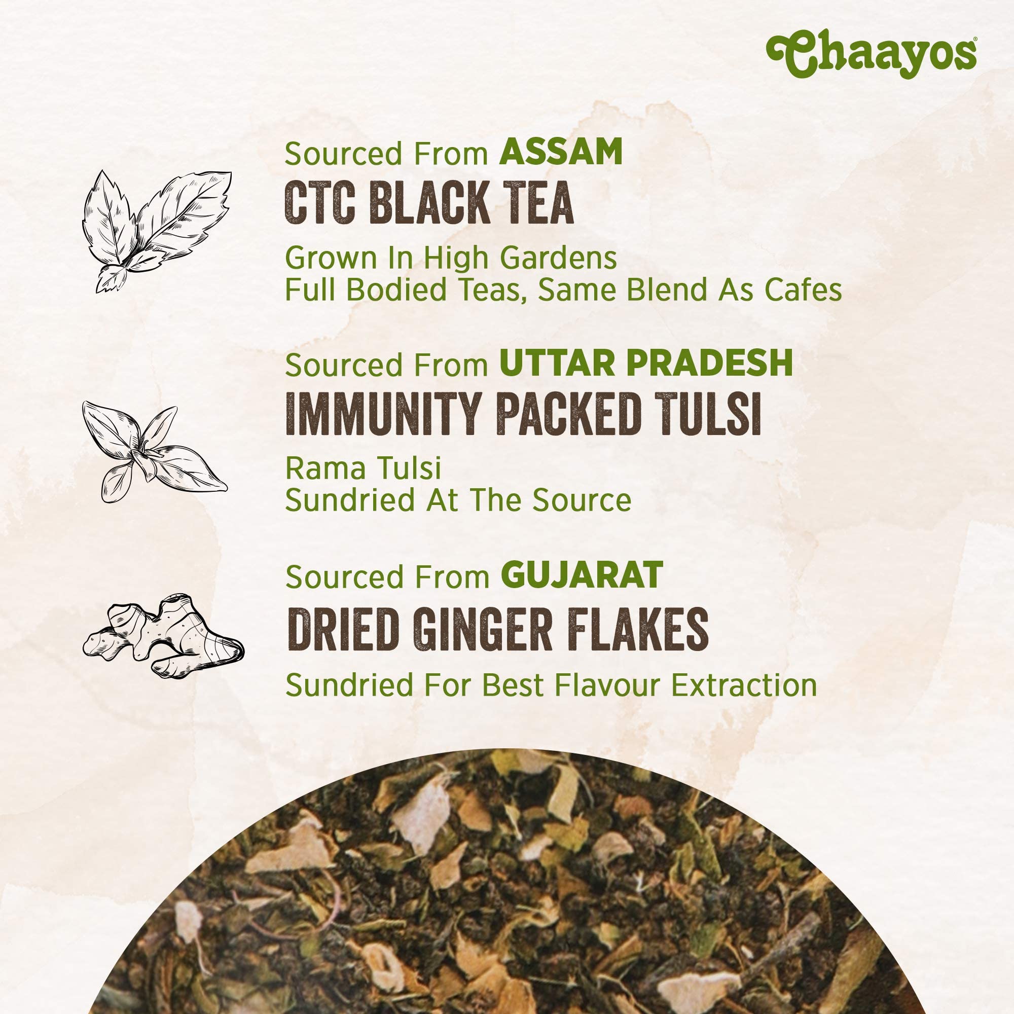 Chaayos Adrak Tulsi Tea Immunity Boosting Chai Patti with Tulsi (Holy