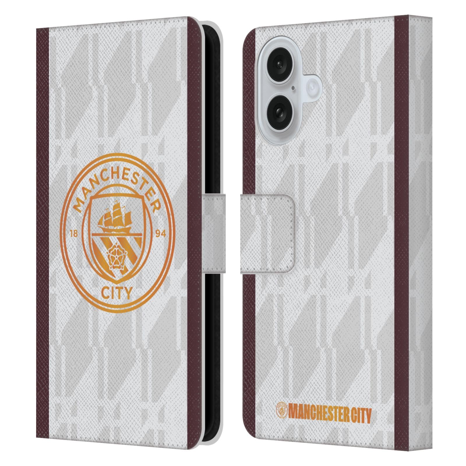 Head Case Designs Officially Licensed Manchester City Man City FC Away 2023/24 Badge Kit Leather Wallet Case Compatible With Apple iPhone 16