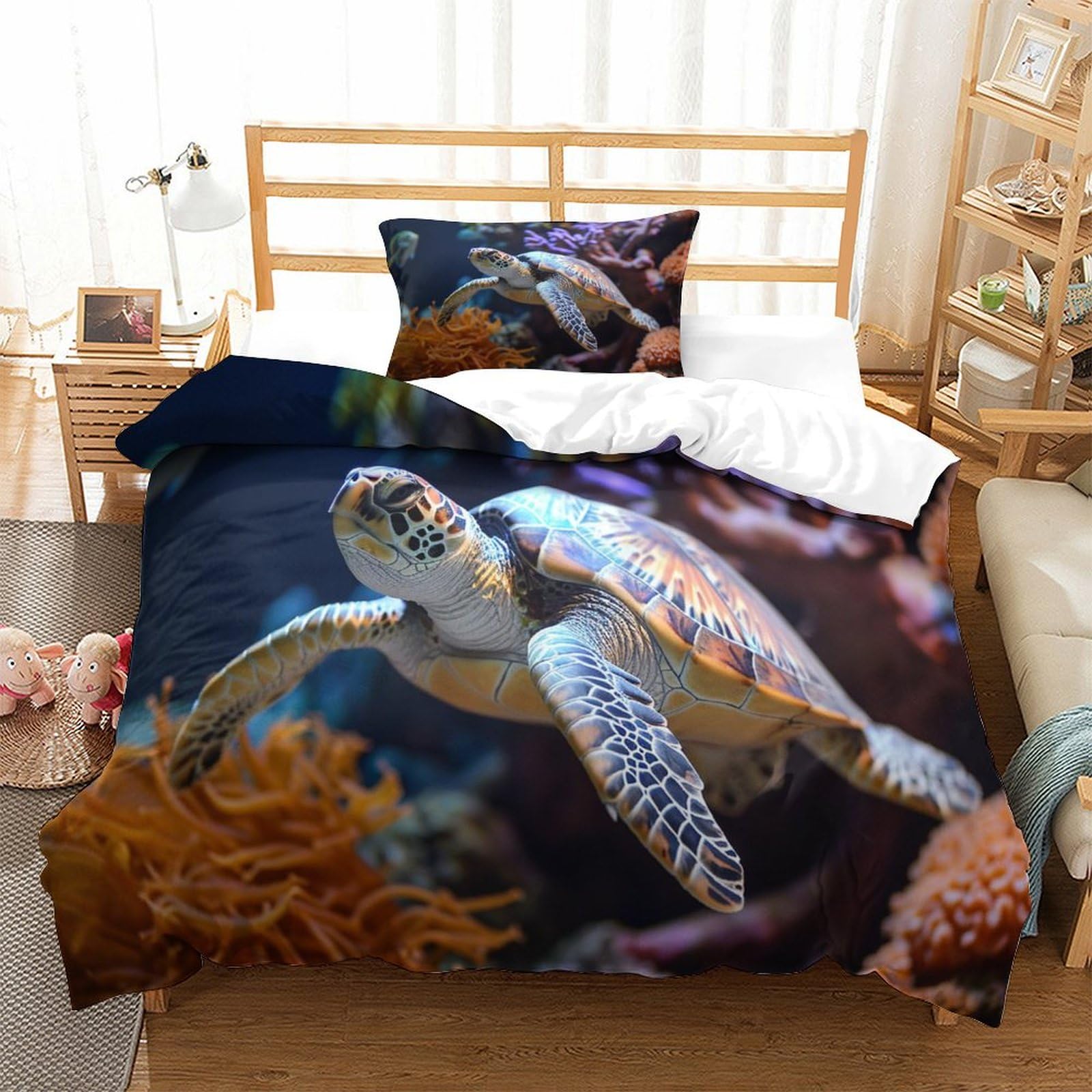 P1s9u7w5y Sea Turtle-8 Realistic Sea Turtle 3D Printed Duvet Cover Set 3Pcs Microfiber Ocean Animal Bedding Set Single（135X200cm）