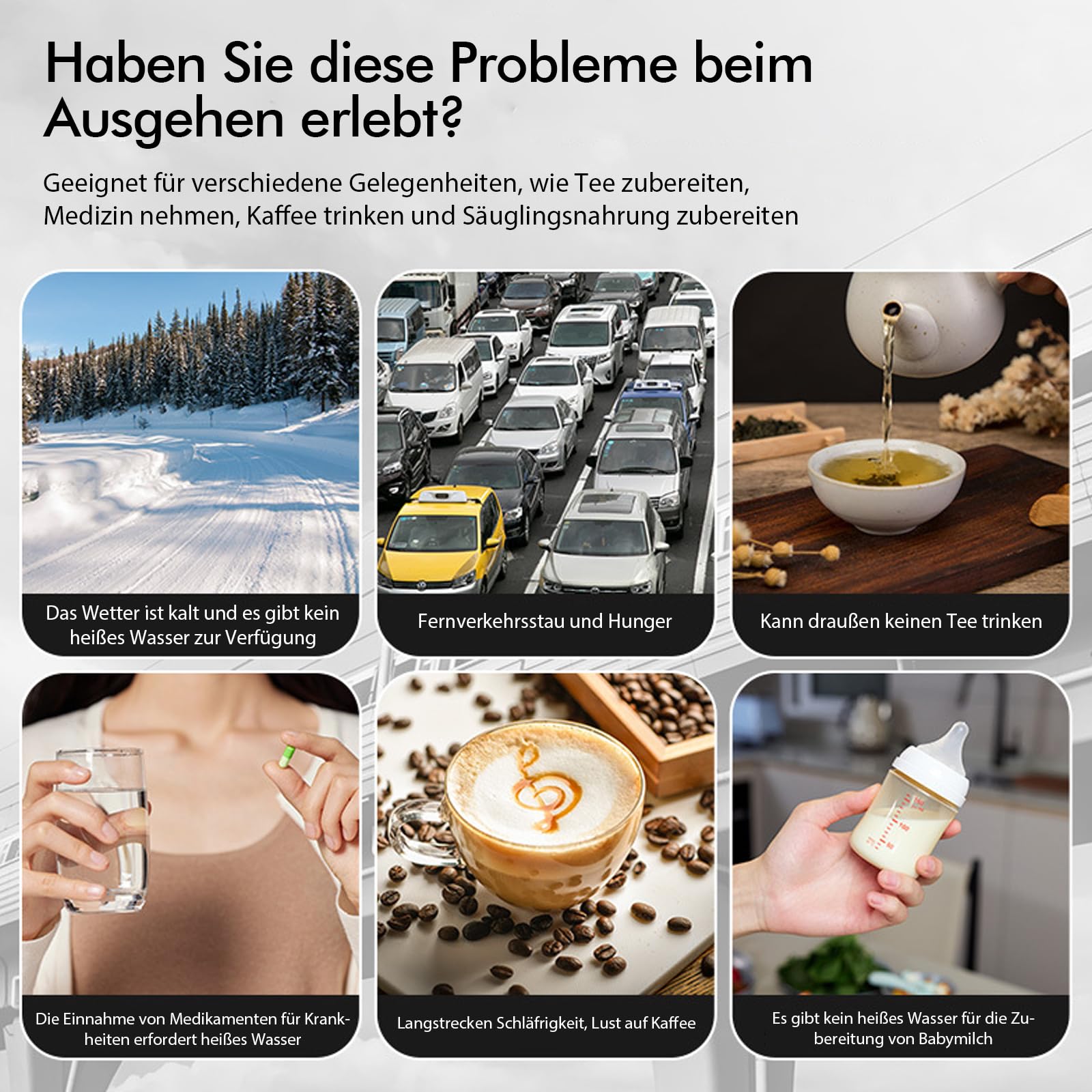 12v - 24v Wasserkocher für Auto, 1,2 Liter Elektrischer Mobiler Wasserkocher Edelstahl mit 12/24 Volt Zigarettenanzünder für Heißwasser Kaffee Tee, Lkw KFZ Reise Camping