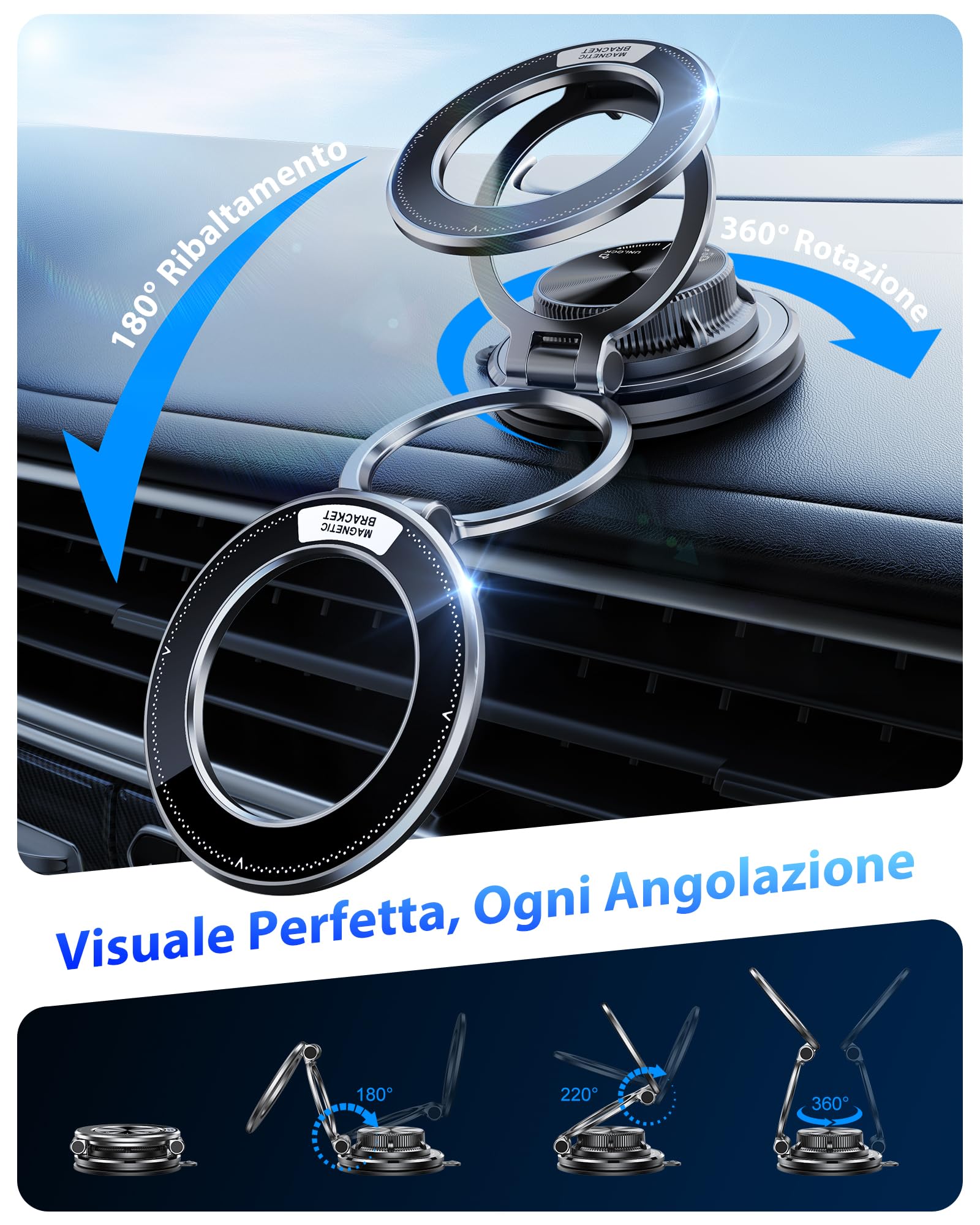 Porta Cellulare Auto Magnetico Glangeh Ultra Sottile Metallo 360° Rotazione