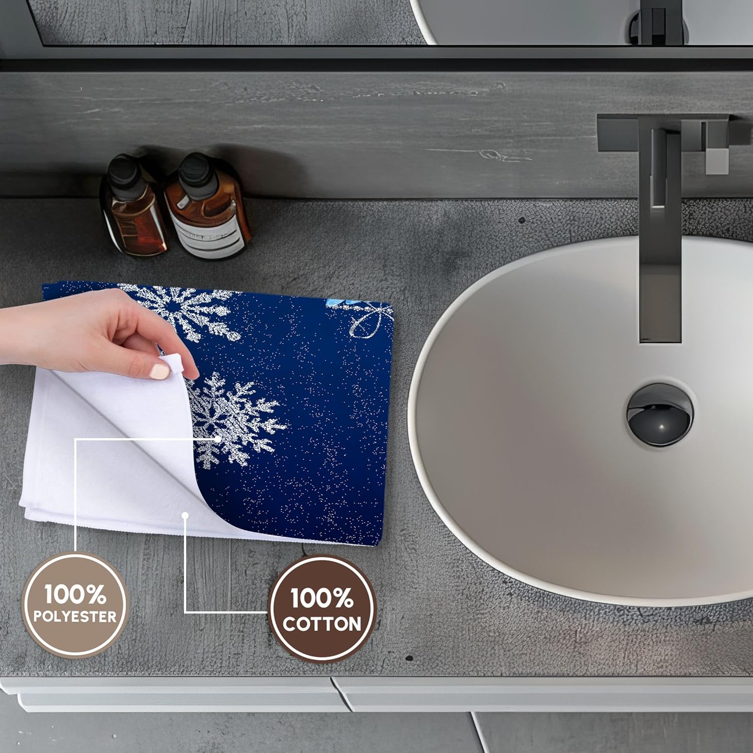 3dRose Cute Illustrated Blue Birds with Snowflakes Festive Winter Holiday 22x30 Bath Hand Pool Towel