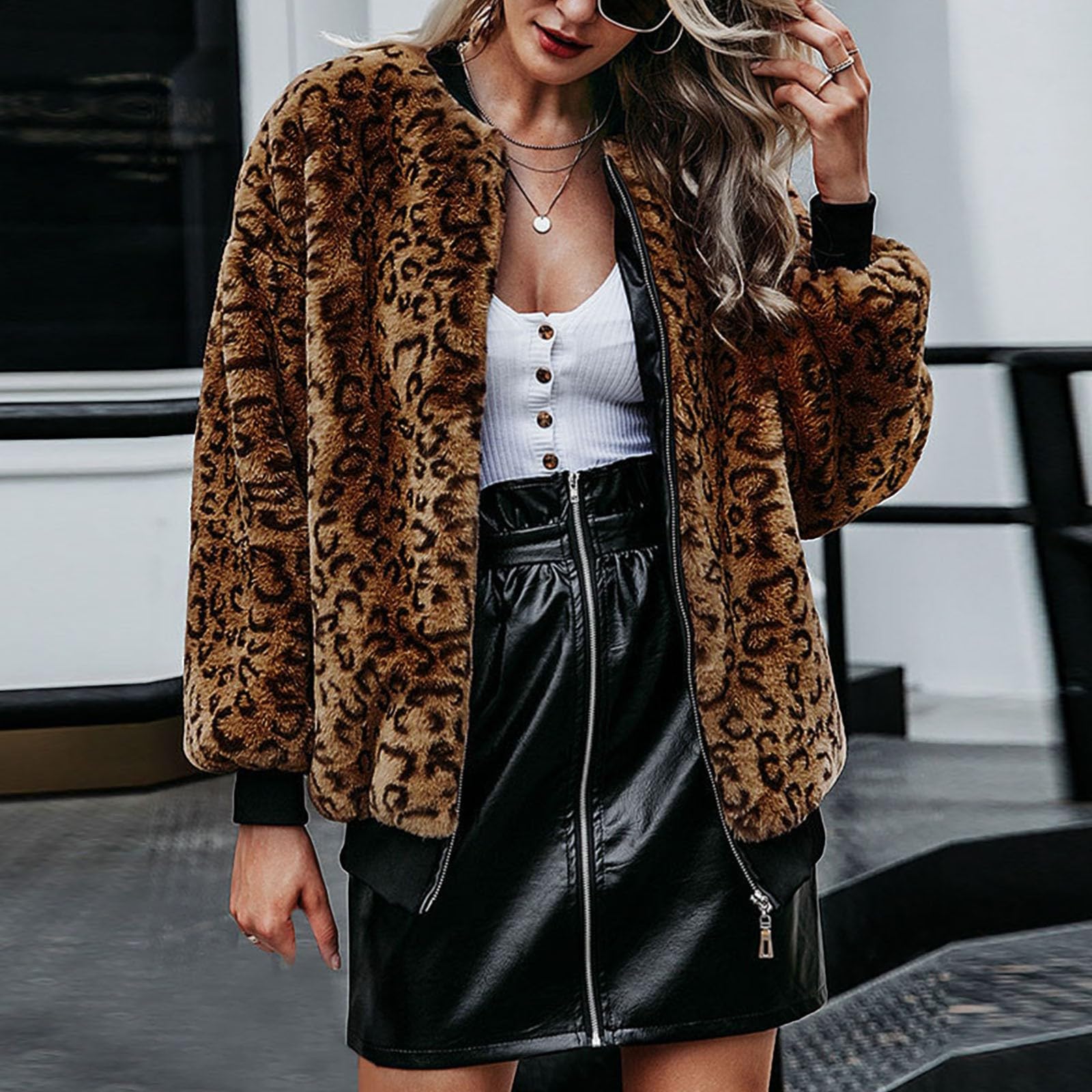 Chaqueta Mujer Invierno Abrigos De Cazadora Forro Polar，Chaqueta Mujer Forro Polar Estampado Leopardo Manga Larga Abrigo Gruesa