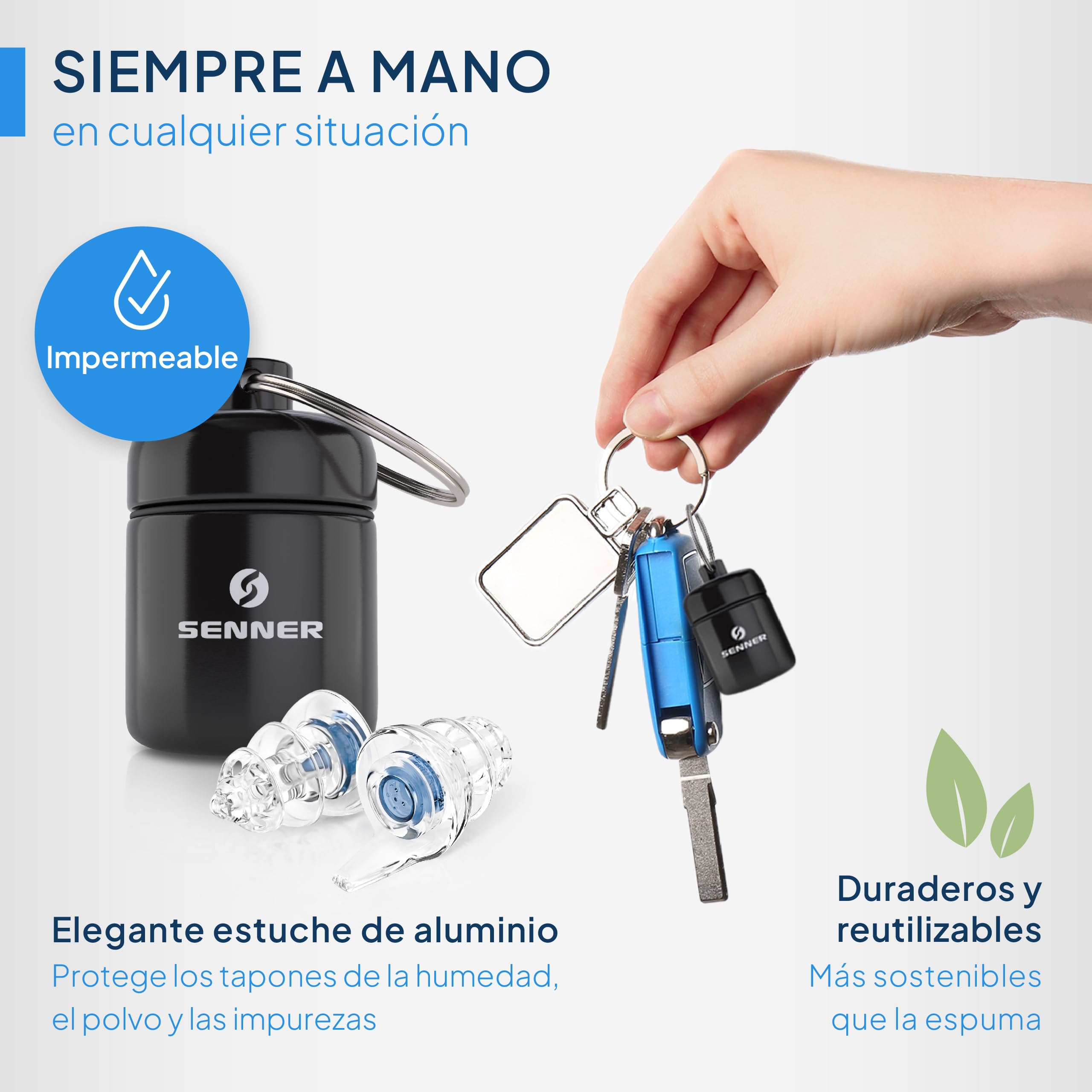 Senner ® MusicPro Soft | Protección Auditiva para Conciertos, Música, Discoteca, Festivales - Tapones Extra Suaves, Azul/Transparente - con Estuche de Aluminio