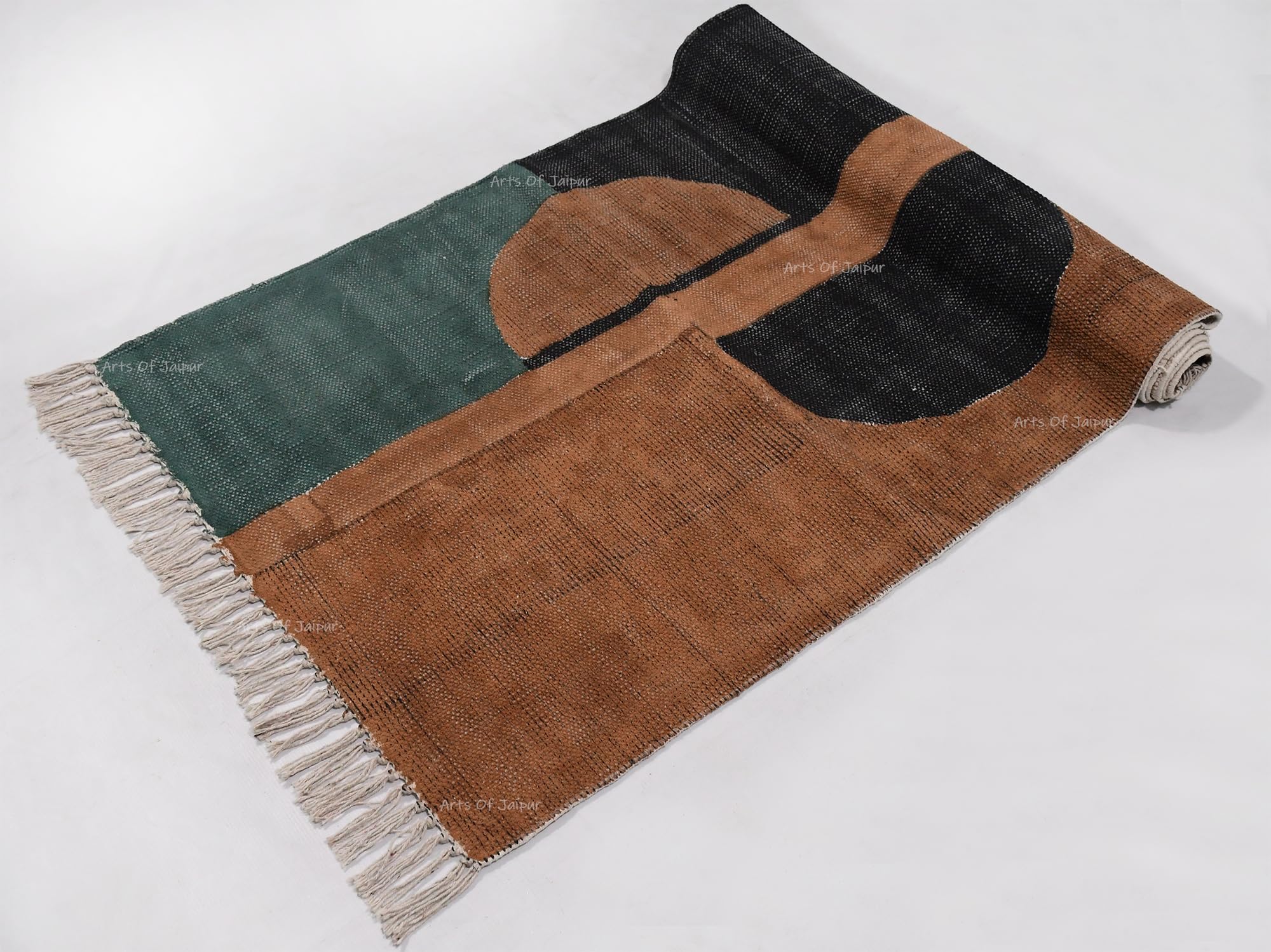 Area Rug Collection Baumwoll-Läufer, 122 x 30 cm, Schwarz und Braun, Halbmond-Designer-Baumwoll-Teppich für Schlafzimmer, Eingang, Haustür, Läufer für Bauernhaus, Küche, Waschküche