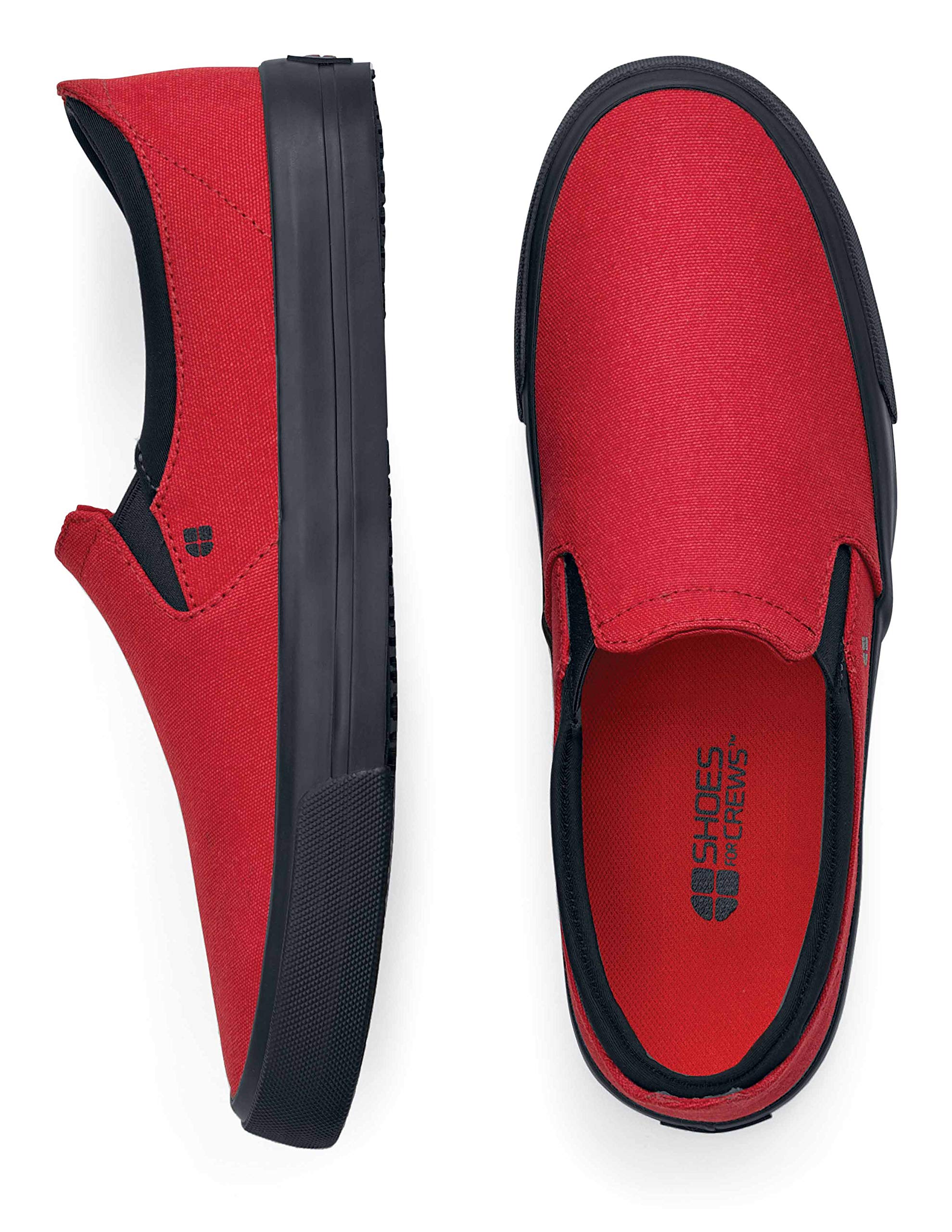 Shoes for Crews Ollie II, Men's, Women's, Unisex Slip Resistant Work Shoes, Water Resistant Slip On Sneakers, Walking Shoes, Red, Men's 5.5 / Women's 7