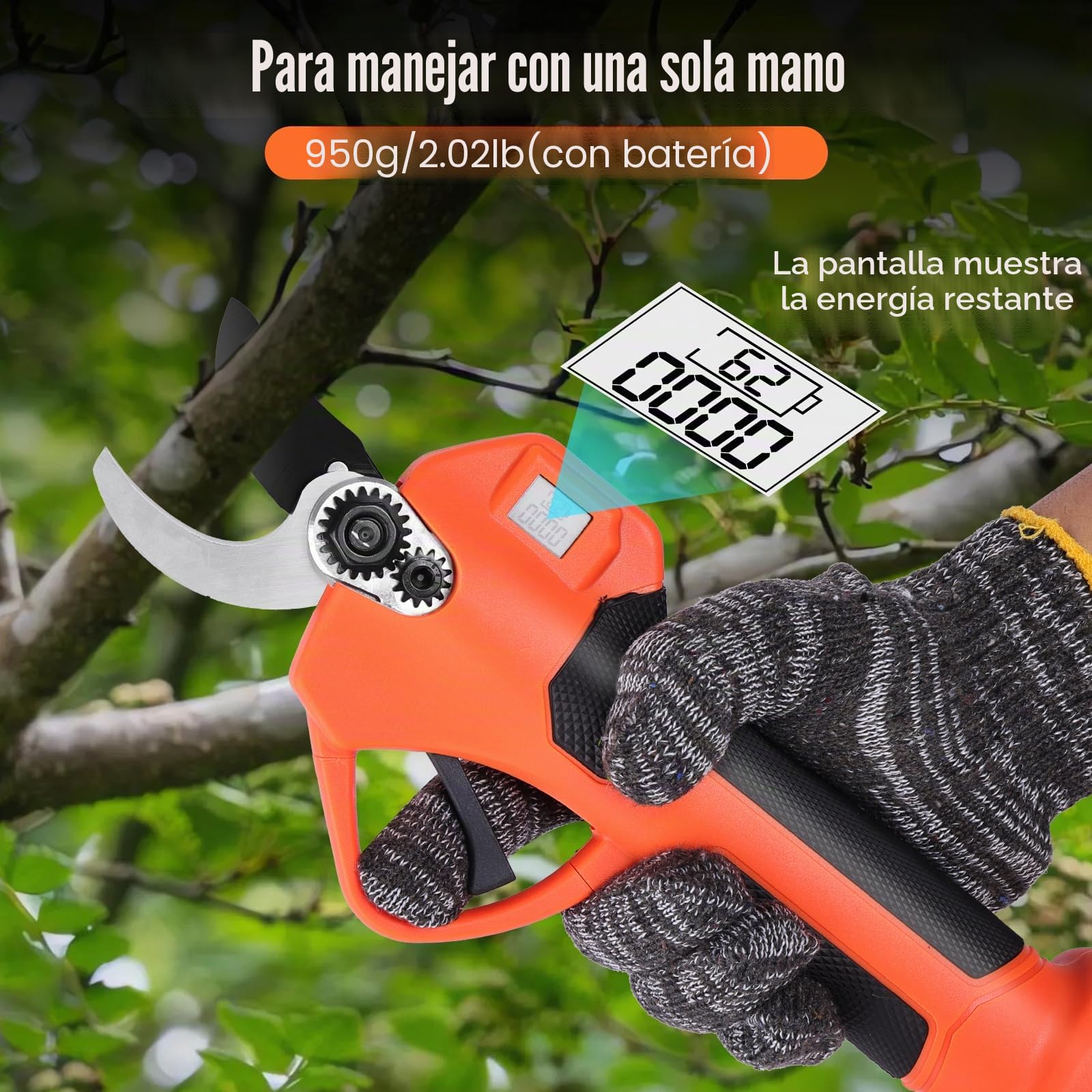 Tijeras de Podar Batería 25/35 mm Sin Escobillas con 2 Baterías | Pantalla integrada con doble apertura ajustable, perfecta para viñedos, huertos y trabajos de jardinería